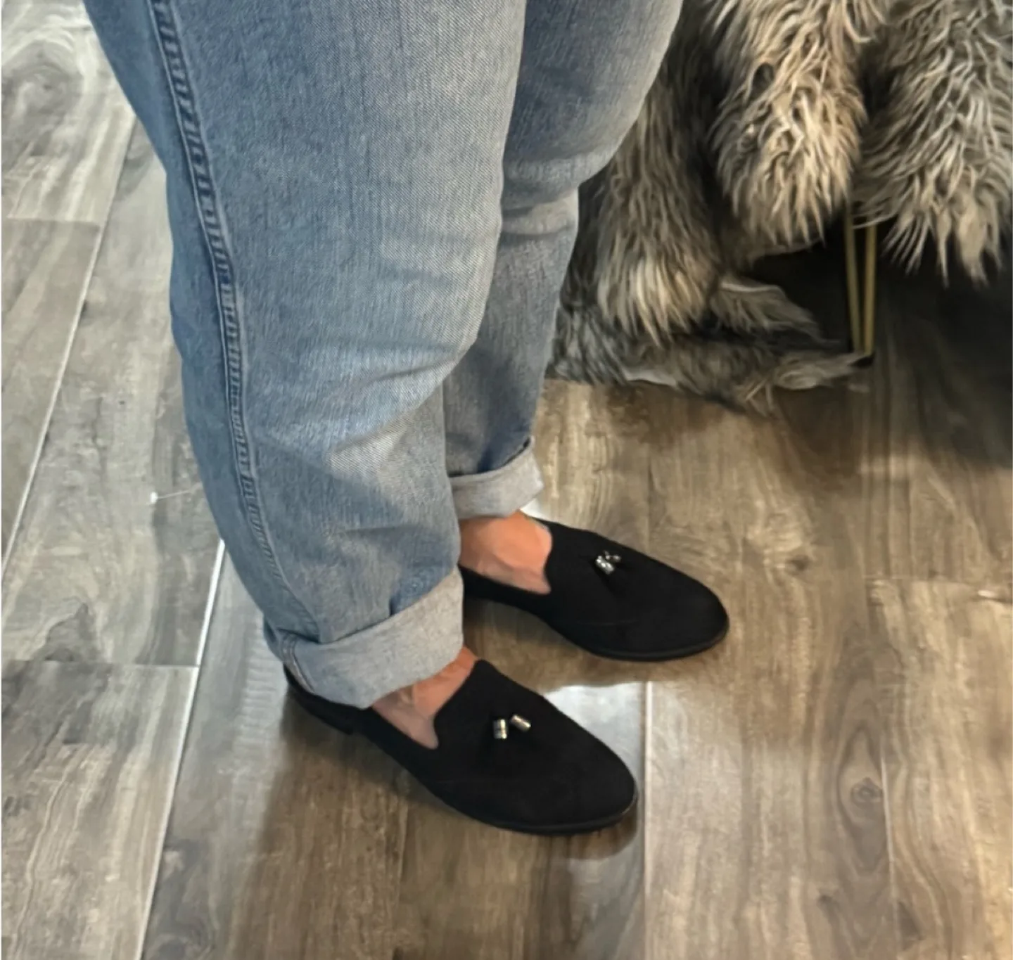 Stuart Weitzman Black Suede Loafers thumbnail