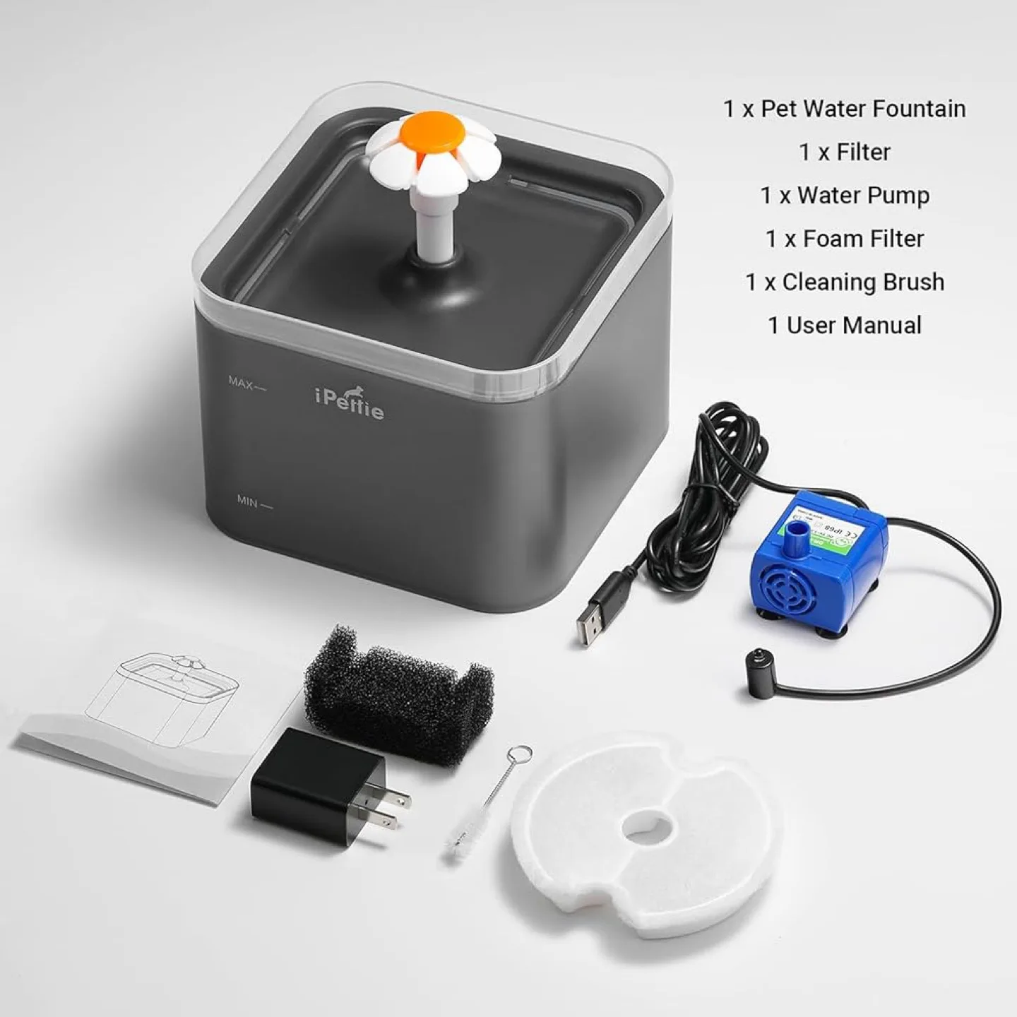Cat WaterFountain with LEDLight, 67oz/2.0L, Ultra Quiet Fountain thumbnail