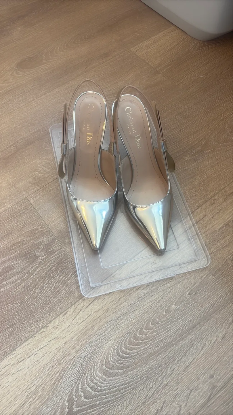 Christian Dior Silver Slingback Heels thumbnail