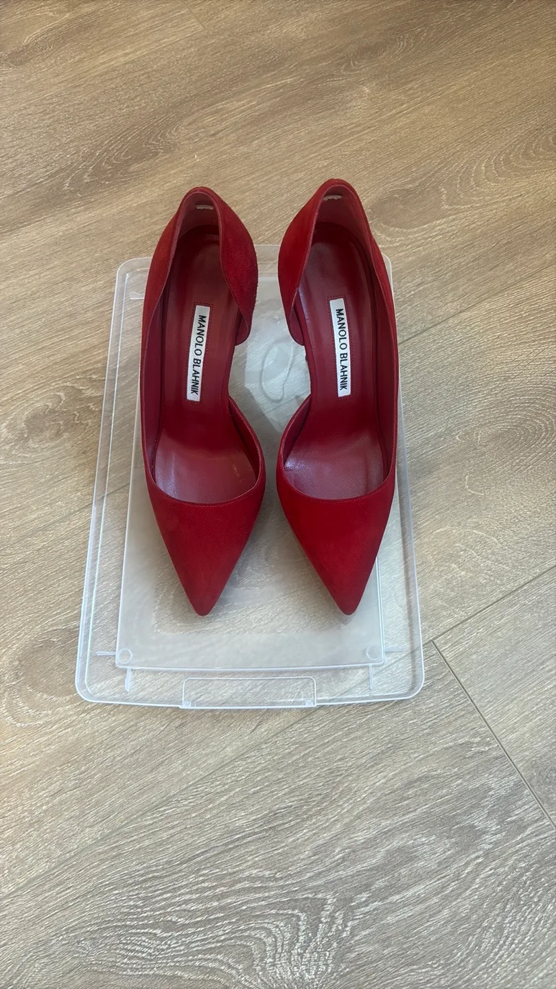 Manolo Blahnik Red Suede Heels thumbnail