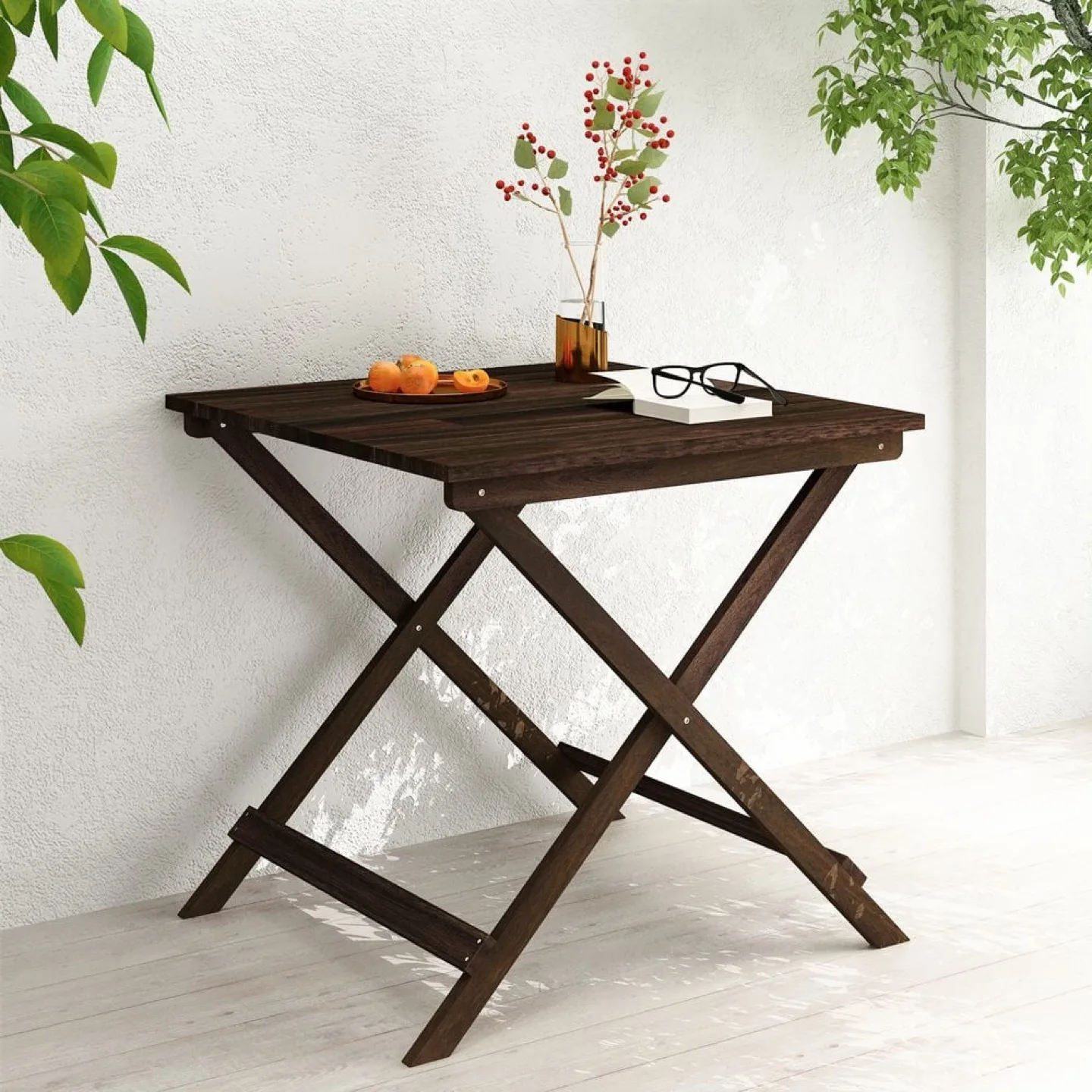 Interbuild Sydney Wood Folding Patio Table- (Golden & Espresso) thumbnail