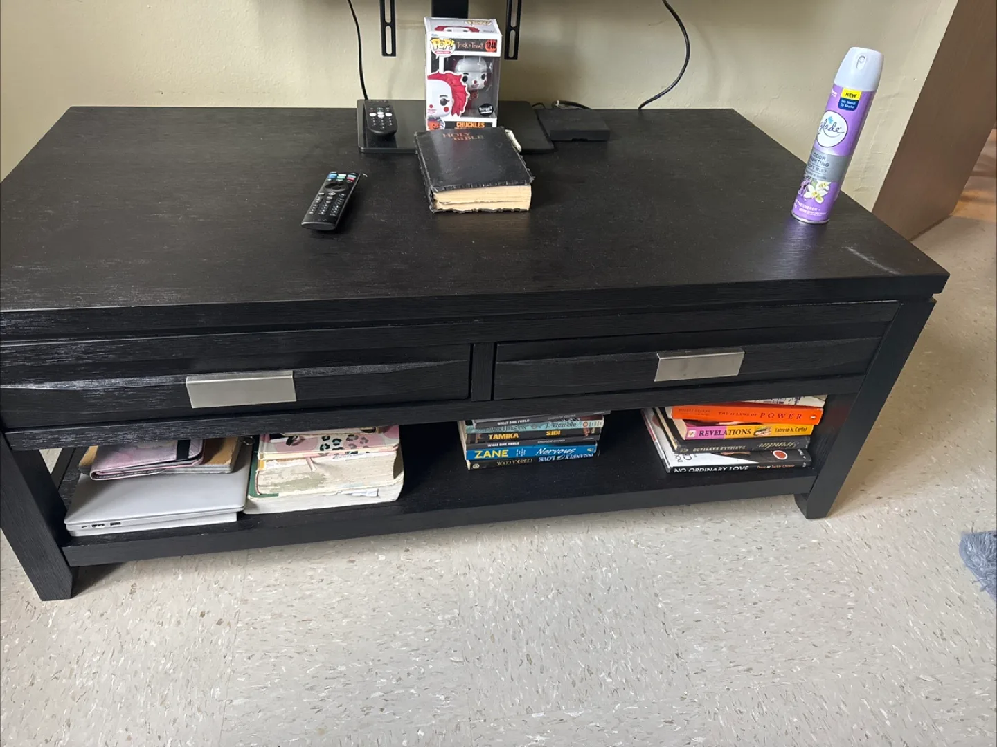 Black Wood Coffee Table with Drawers thumbnail