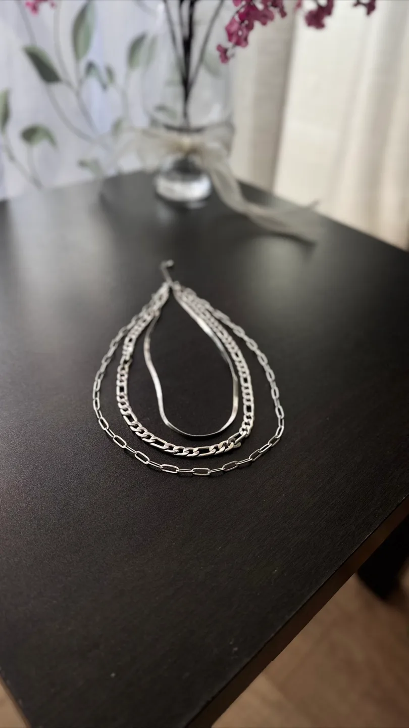 Layered Silver Chain Necklace Set image indicator(4)