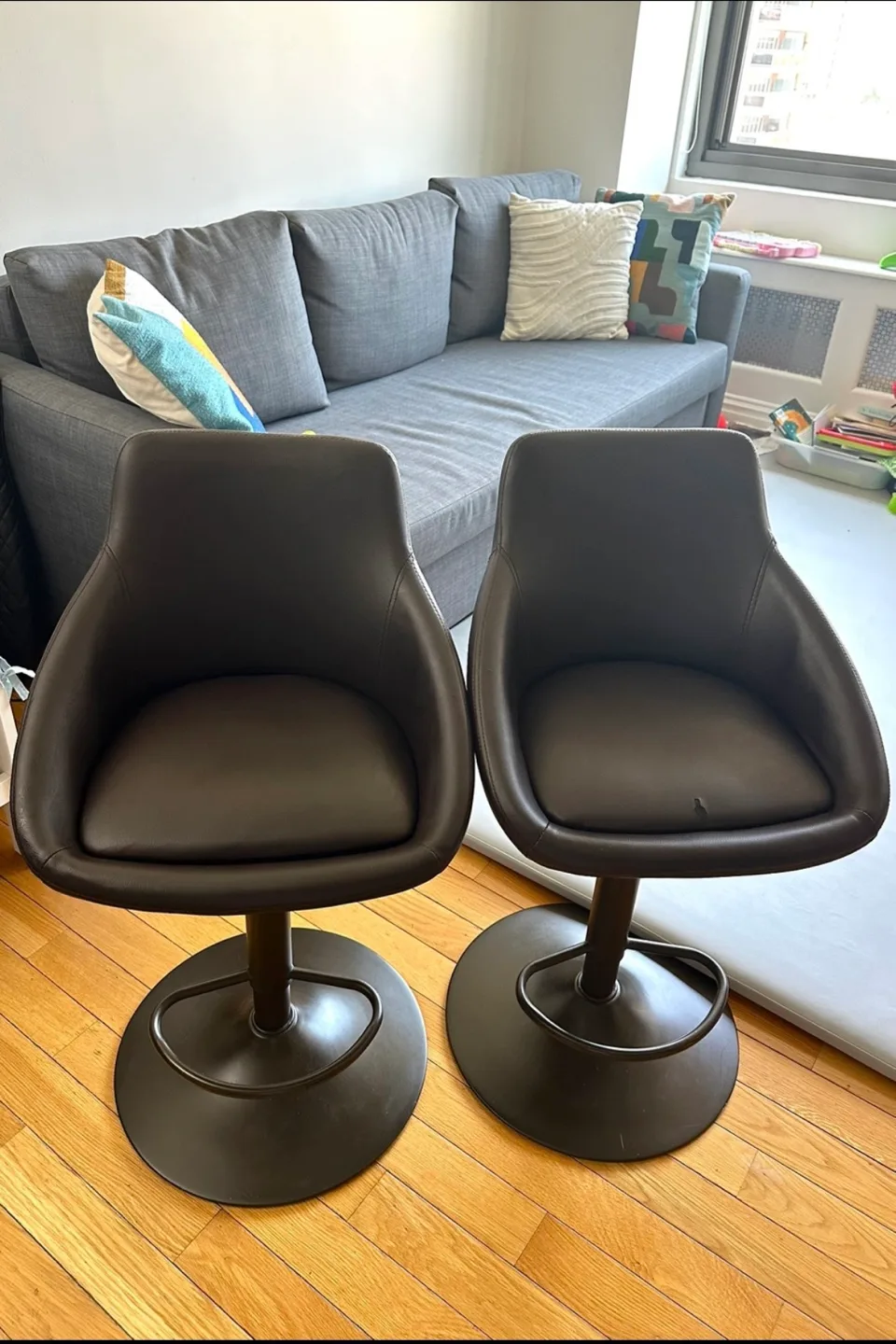 Two Comfortable and Cushioned Dark Brown Bar Stools (Set of 2) thumbnail