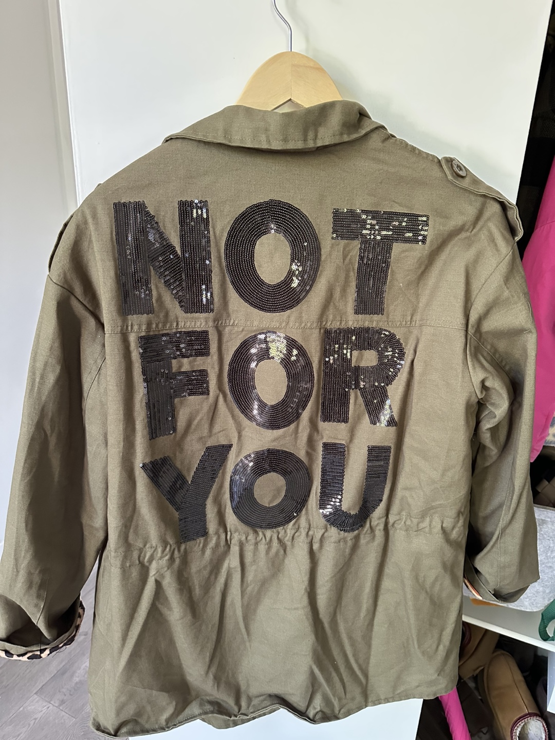 Women’s military Olive Green Jacket with Leopard Print Lining