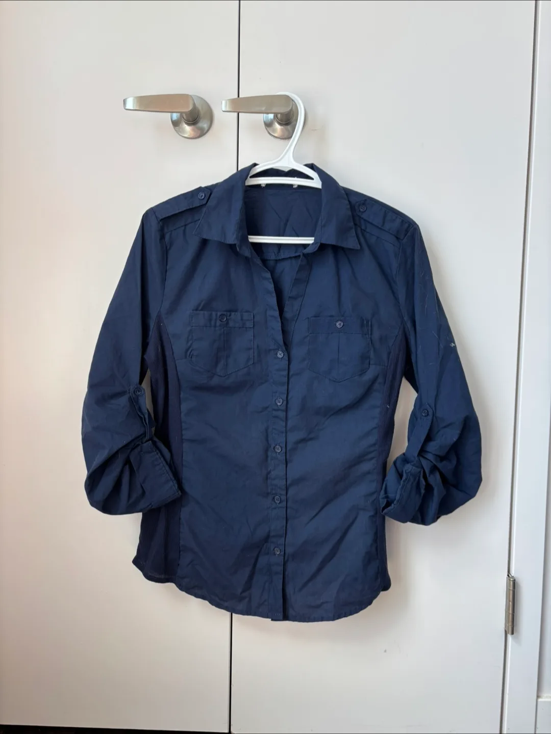 Women’s Navy Blue Roll-Up Sleeve Shirt thumbnail