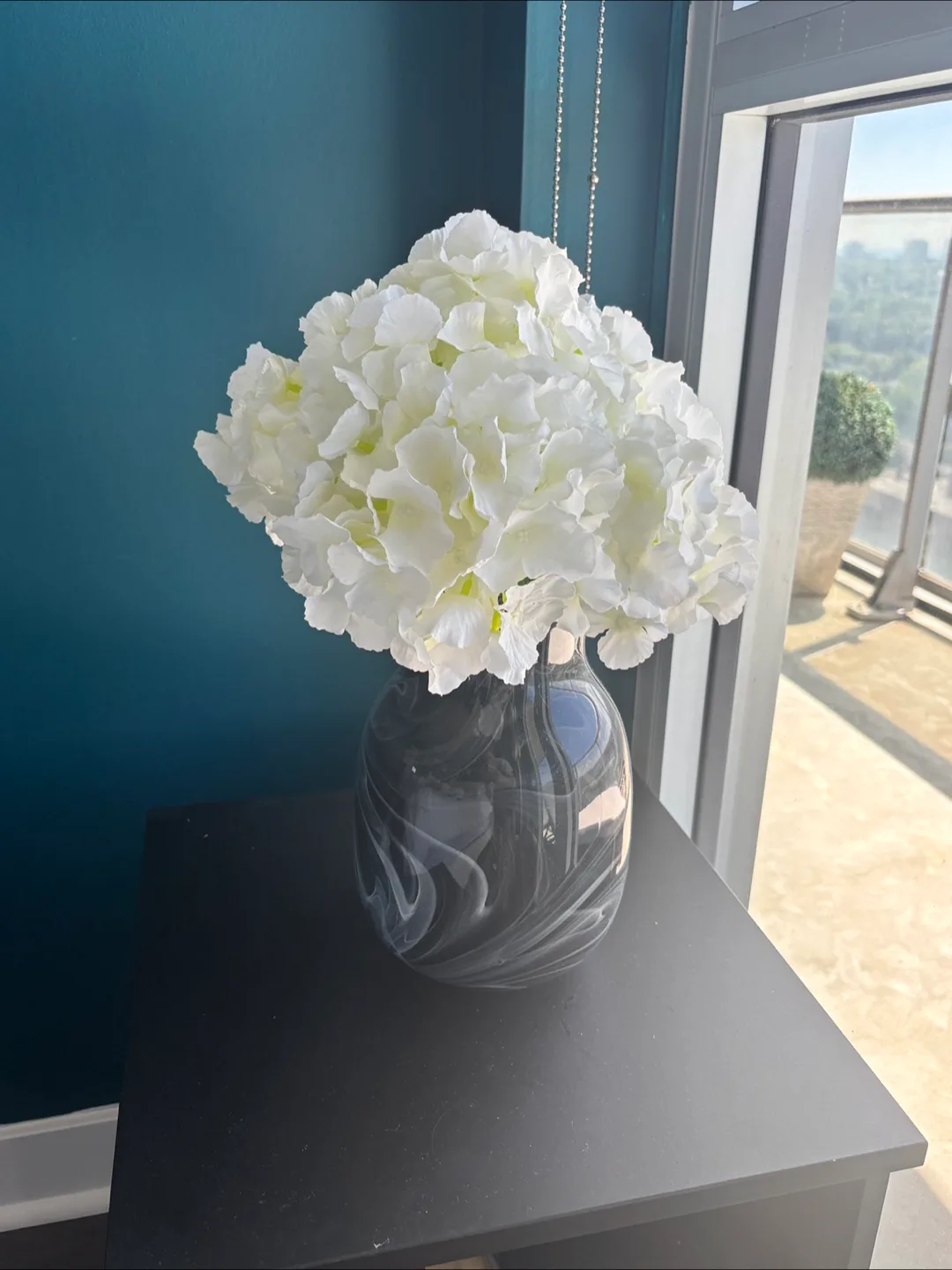 White Hydrangea Floral Arrangement in Vase thumbnail