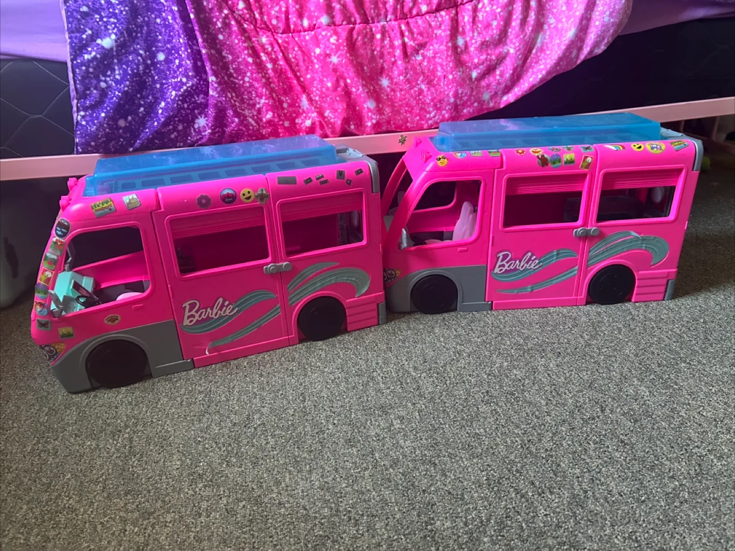 2 Barbie Pink Camper Van Toy thumbnail