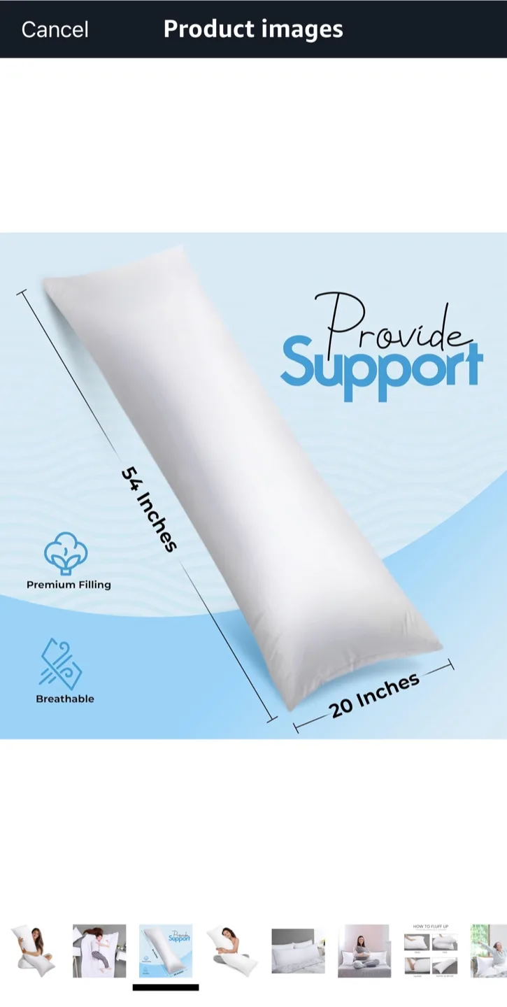 White Body Pillow 20x54 Inch thumbnail