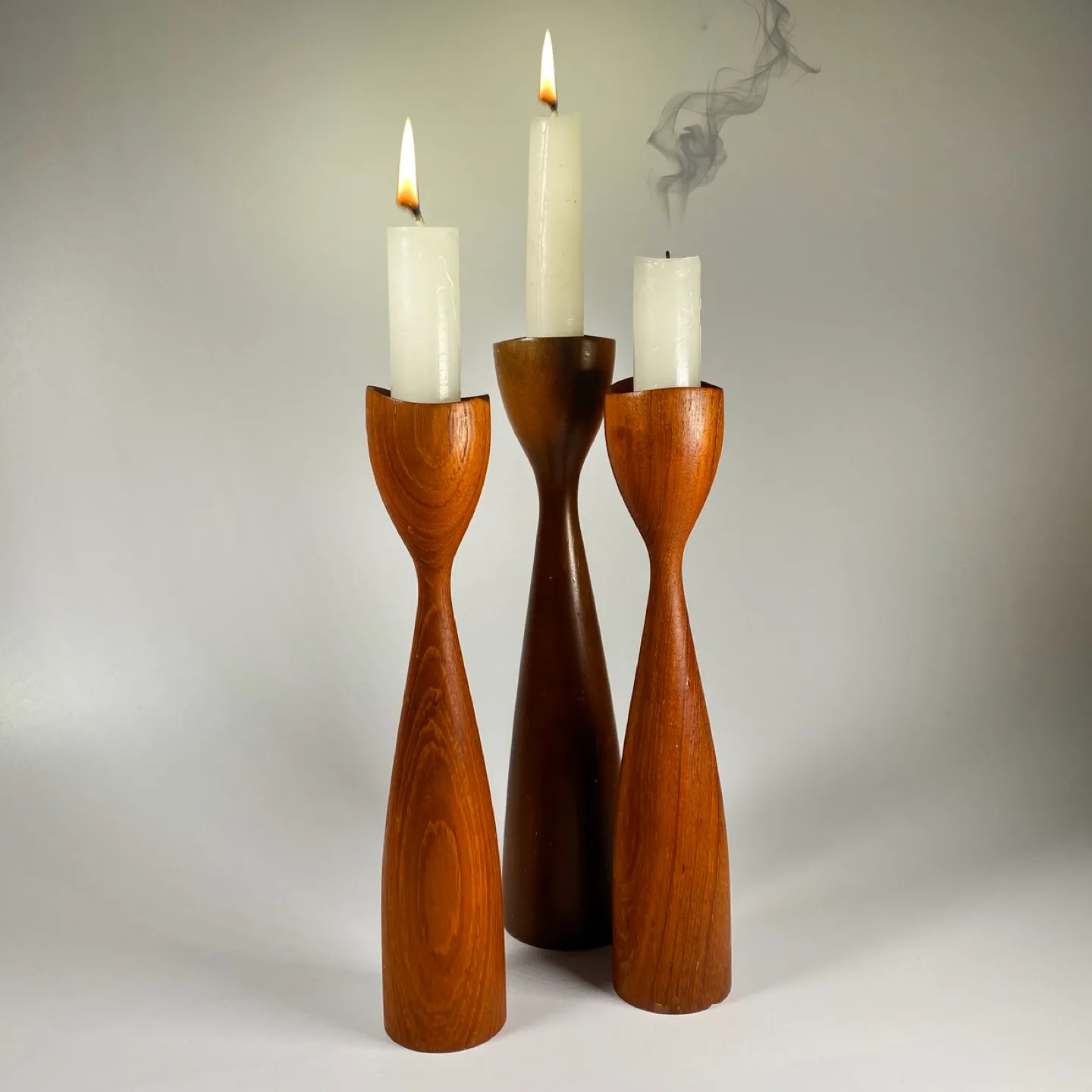 Trio of Vintage Danish Modern Tulip Candlesticks thumbnail