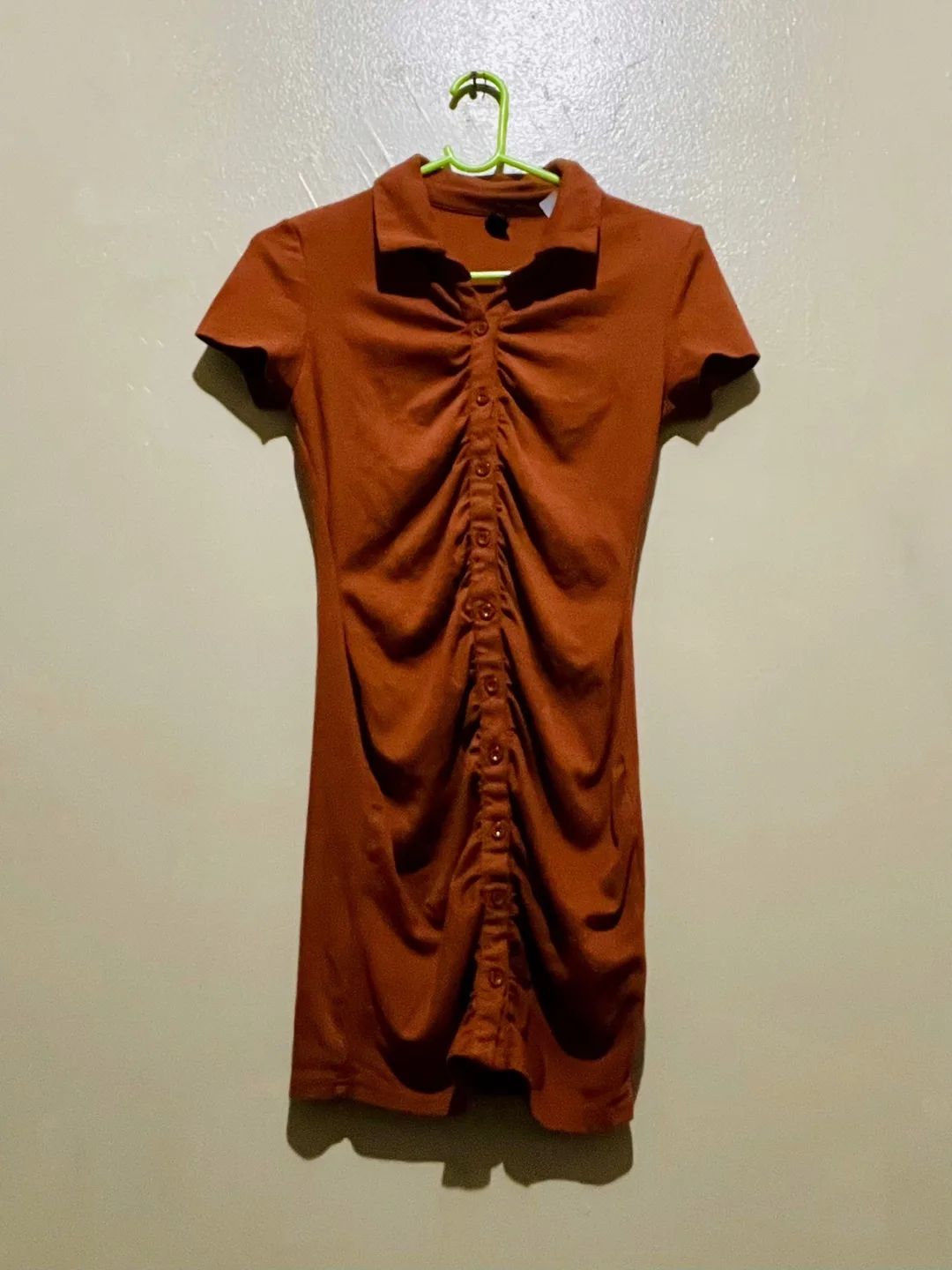 SHEIN Petite Tight Button-Up Terracotta Dress thumbnail