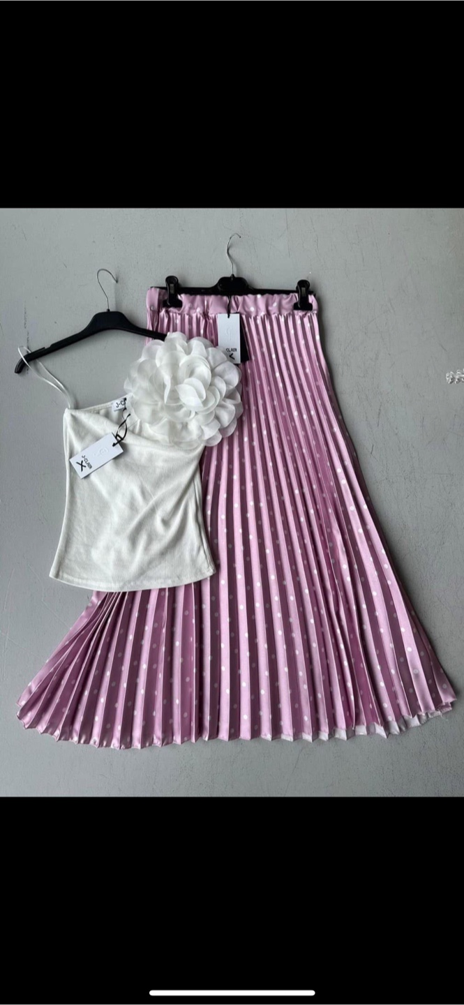 J-Clair Pink Polka Dot Pleated Skirt & Top Set