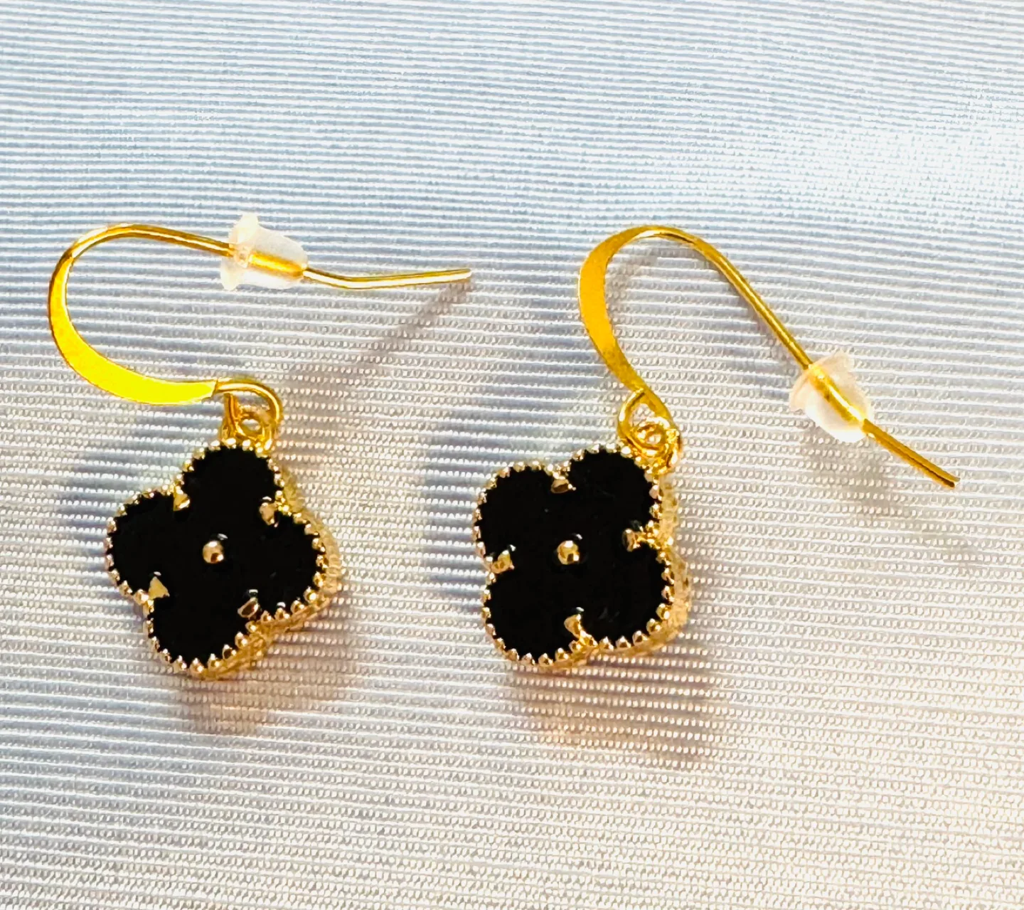 Clover Earrings 14K plated Black Onyx Enameled (both sides) thumbnail