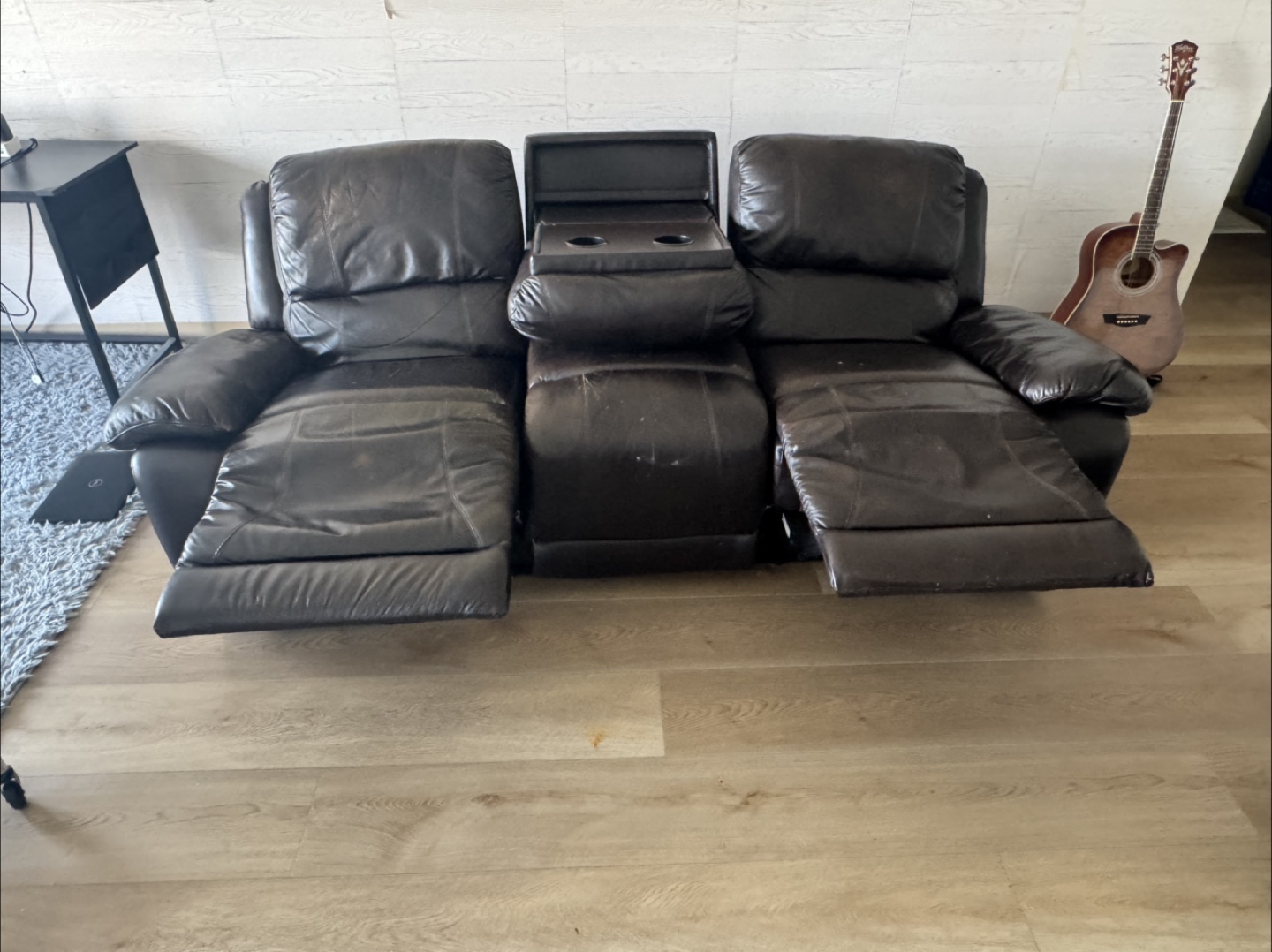 Brown Leather Reclining Sofa