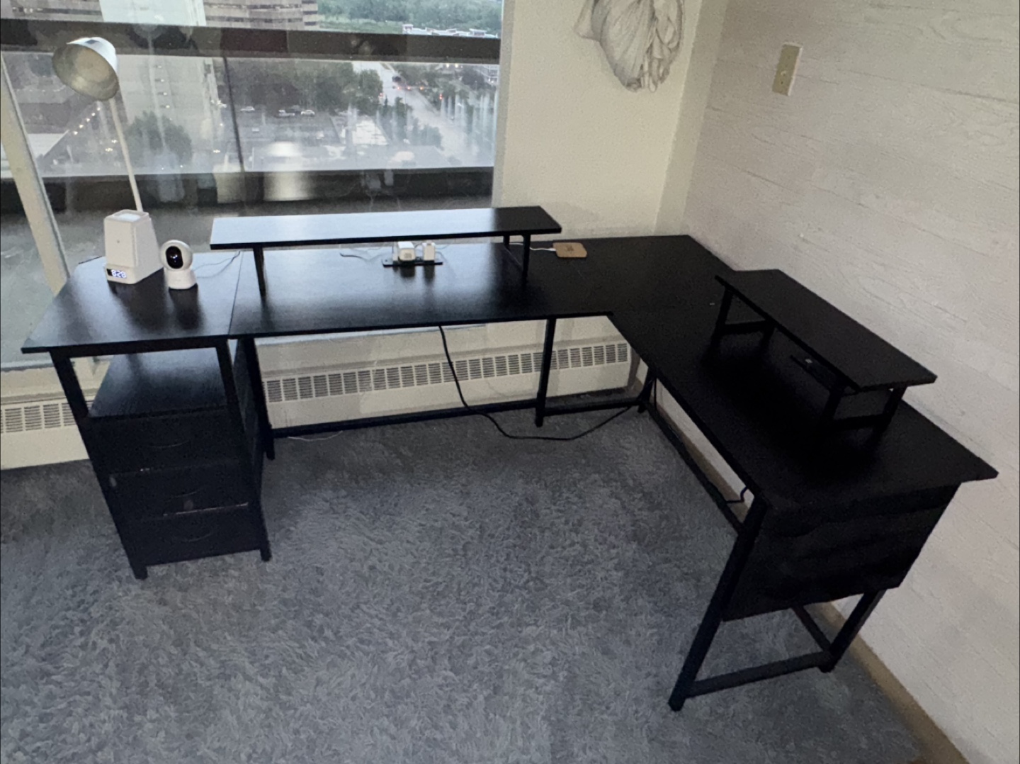 Black L-shaped Corner Desk with Storage