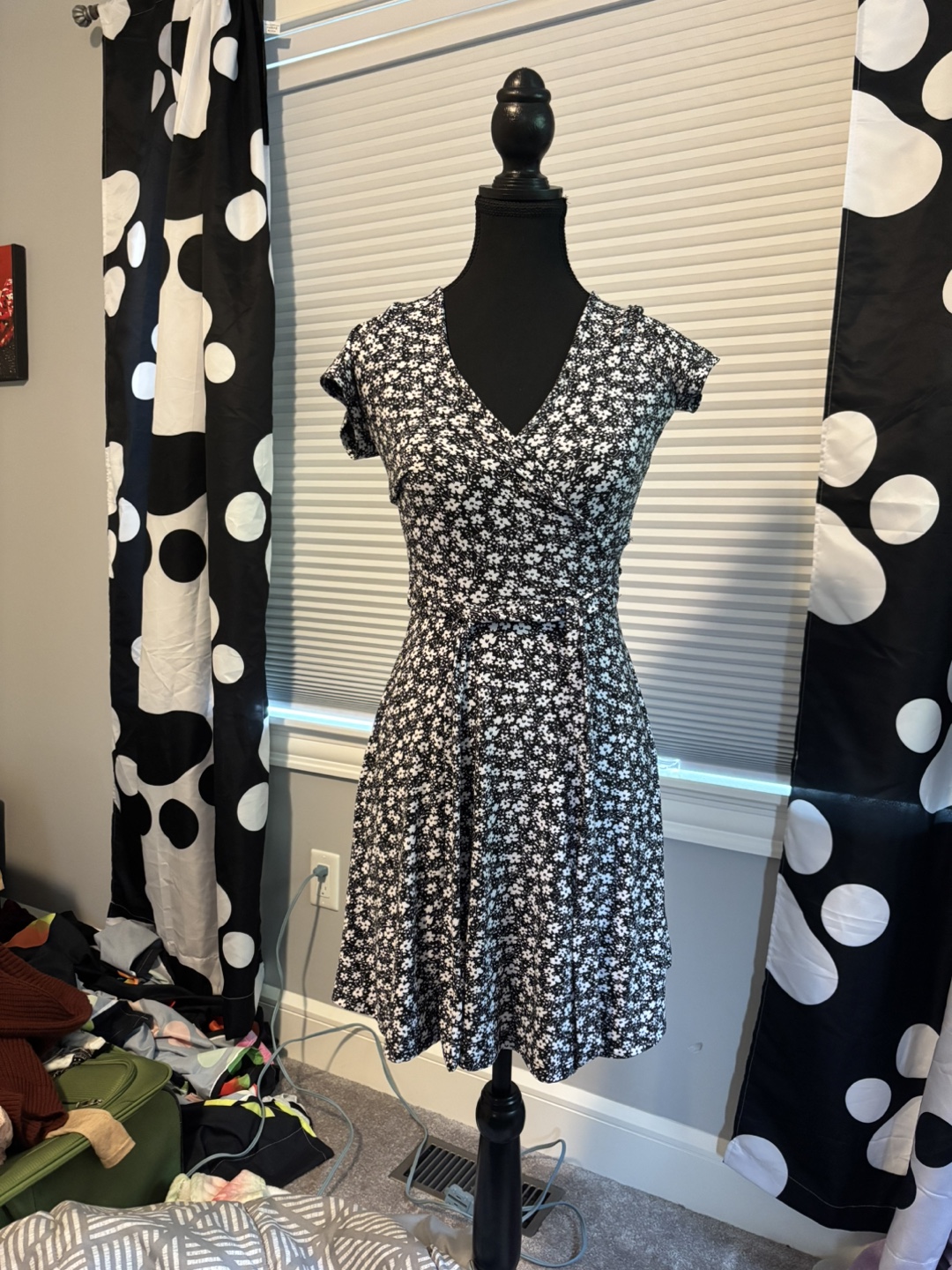 Floral Wrap Dress - Black & White - photo 2