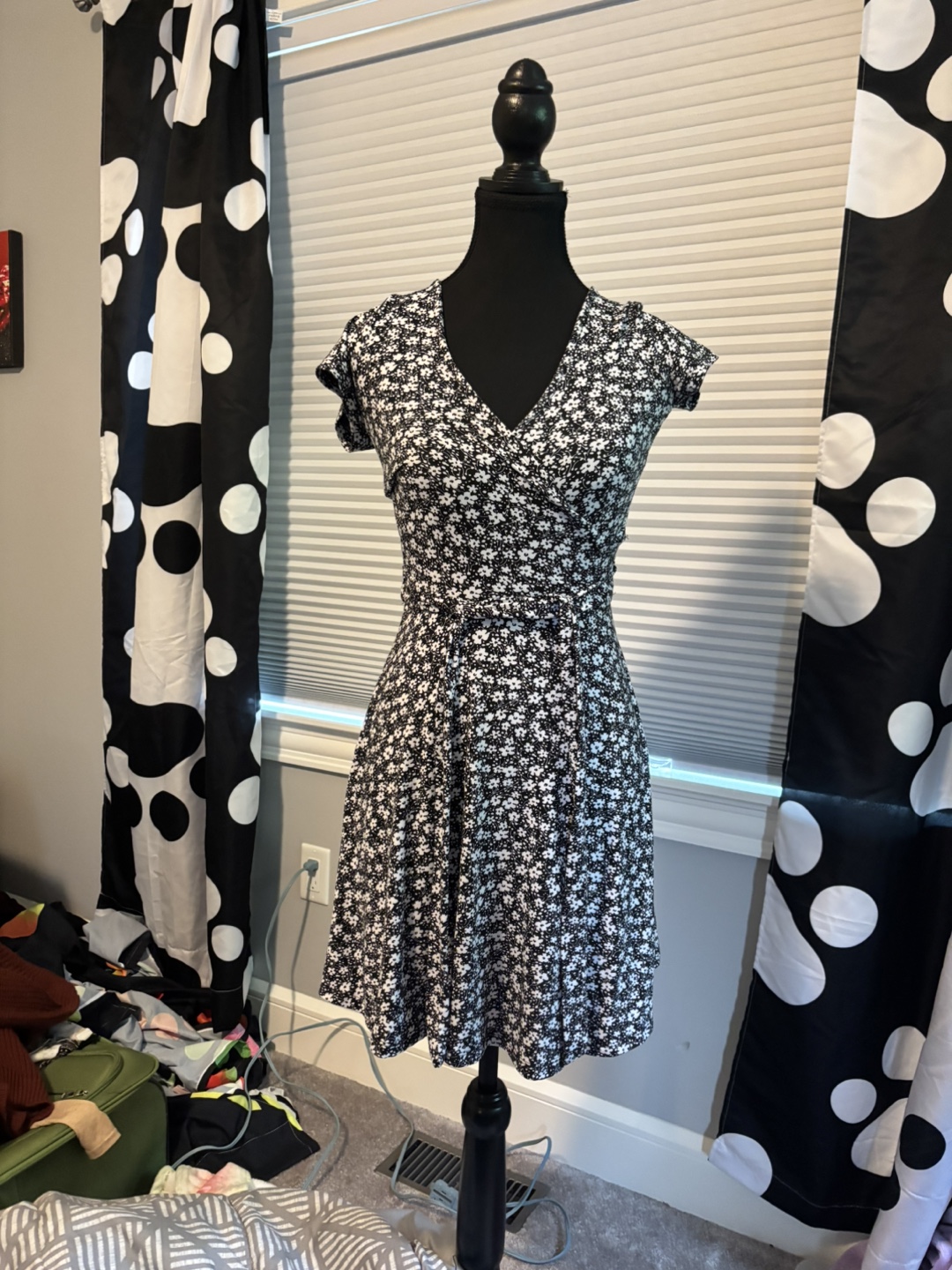 Floral Wrap Dress - Black & White - photo 3