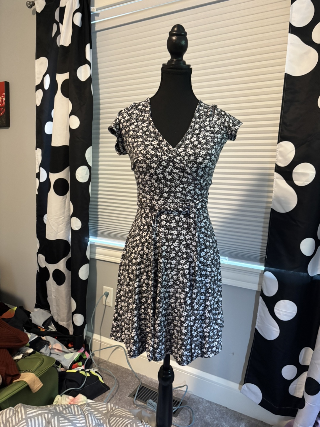 Floral Wrap Dress - Black & White - photo 5