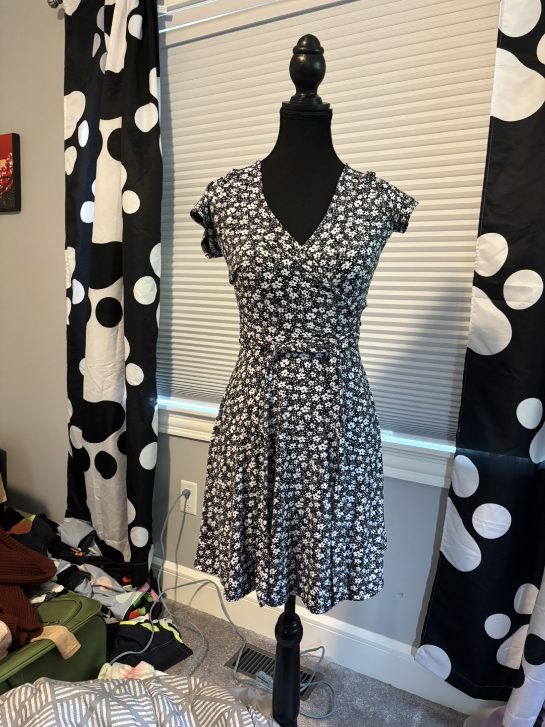 Floral Wrap Dress - Black & White