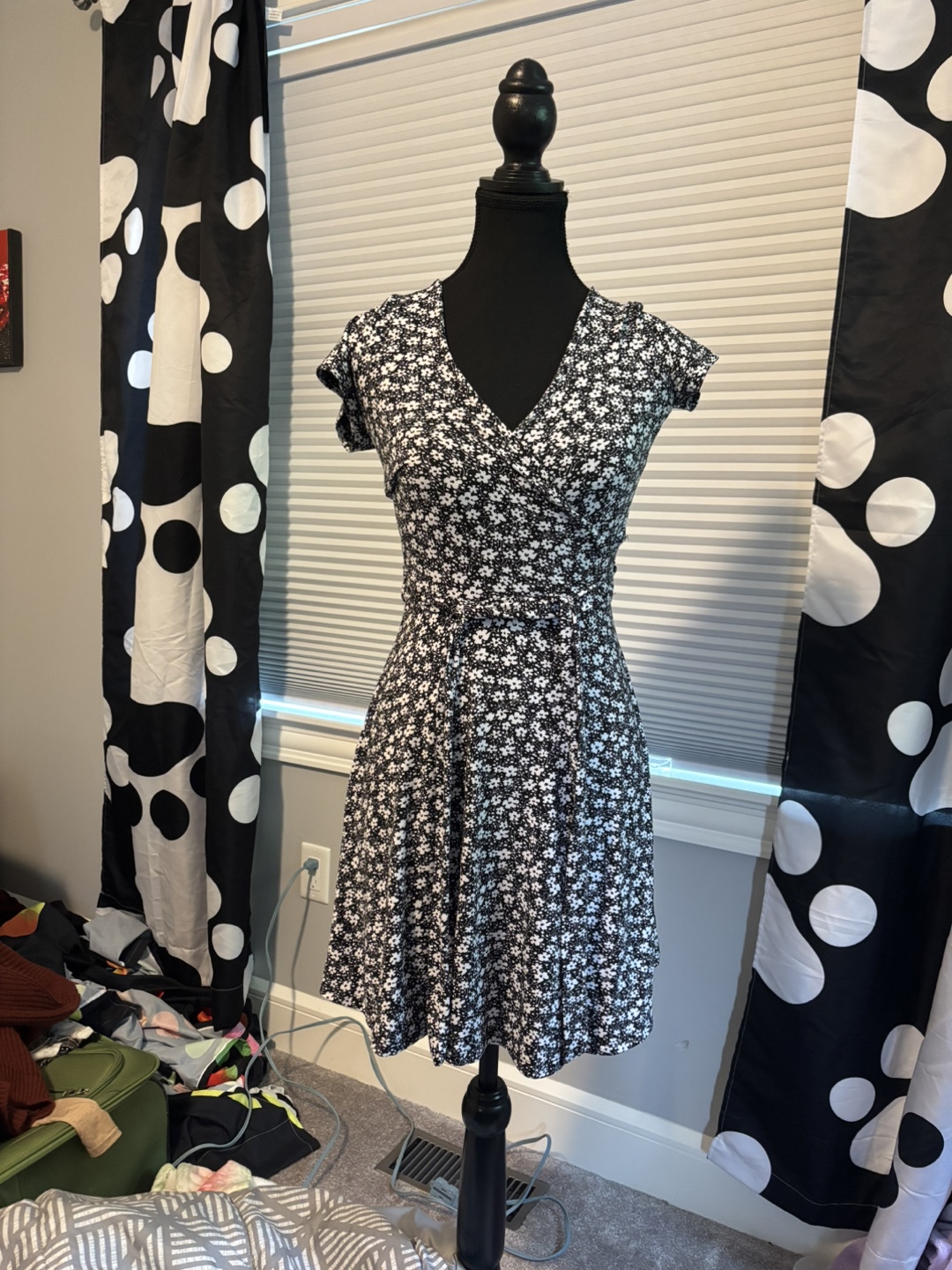 Floral Wrap Dress - Black & White - photo 4
