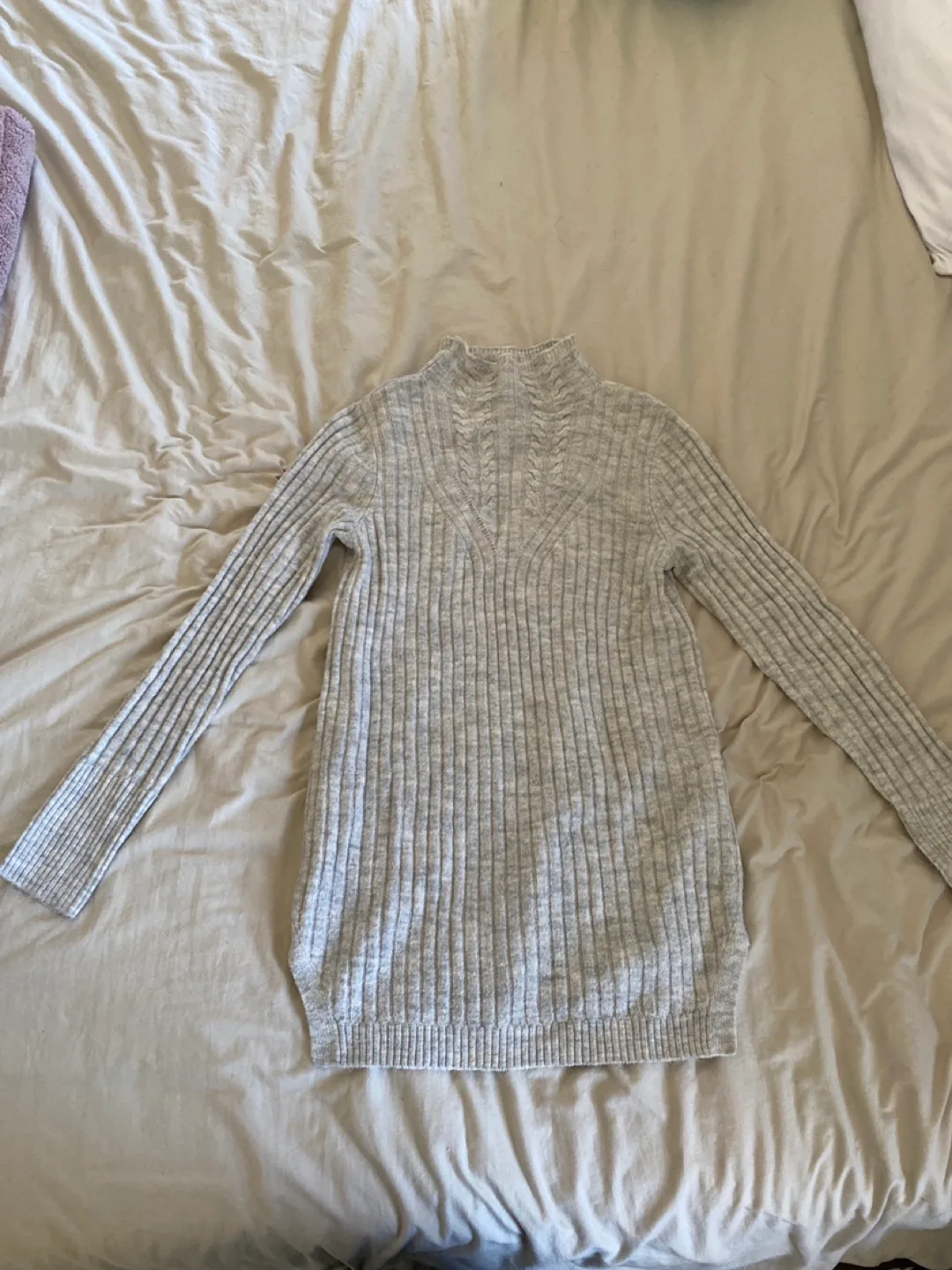 Grey Ribbed Knit Sweater thumbnail