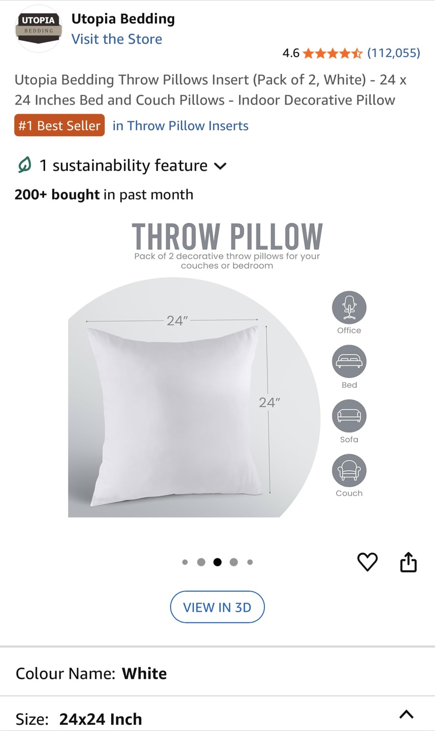 Throw Pillows Insert 24” x 24”