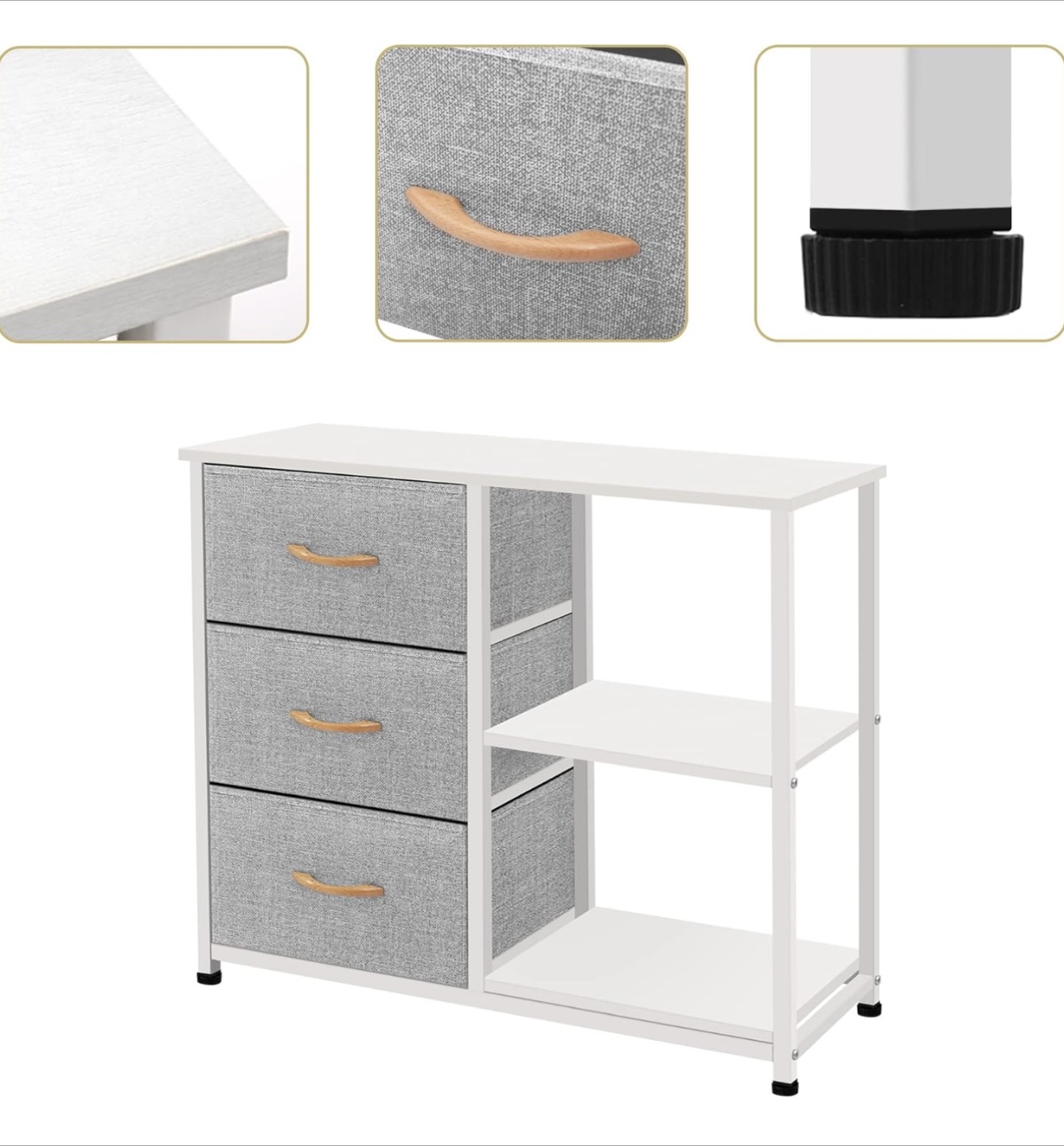 Storage Table 3 Gray Fabric Drawers - photo 5