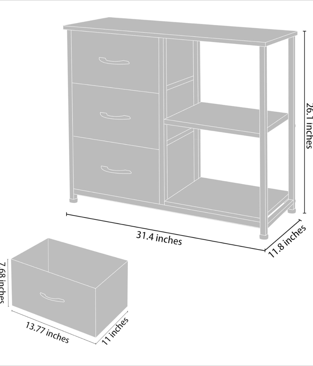 Storage Table 3 Gray Fabric Drawers - photo 3
