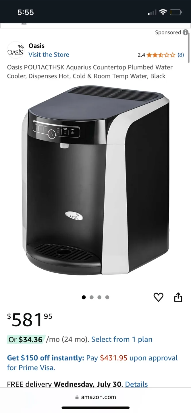 Oasis Aquarius Countertop Water Cooler - Black thumbnail