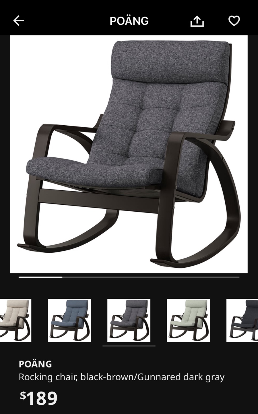 IKEA POÄNG Rocking Chair - Black-Brown/Gunnared Dark Gray