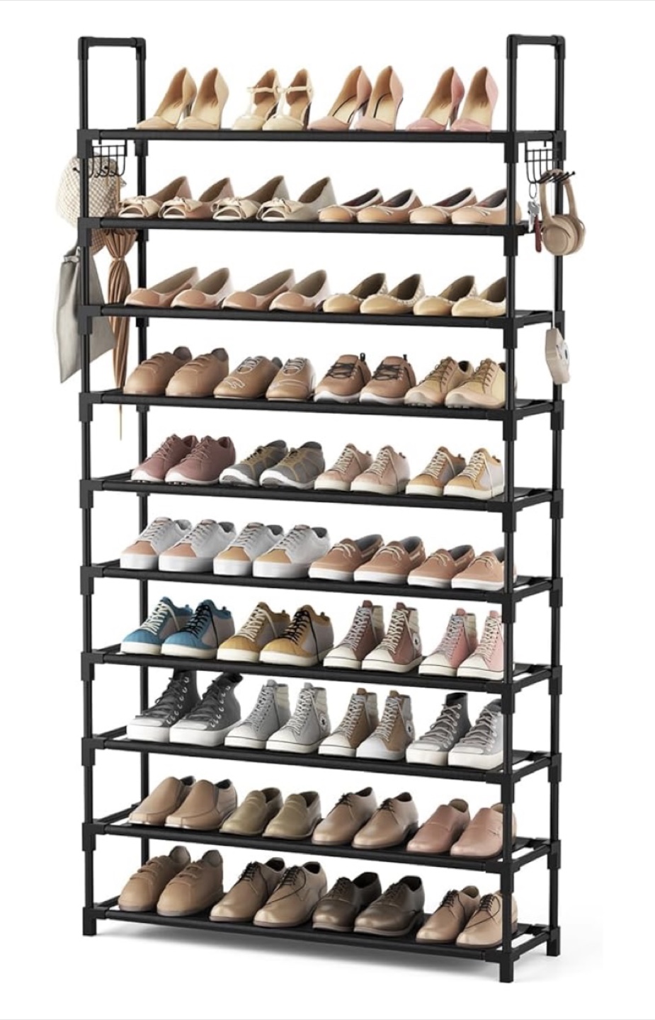 10-Tier Shoe Rack Organizer, Black