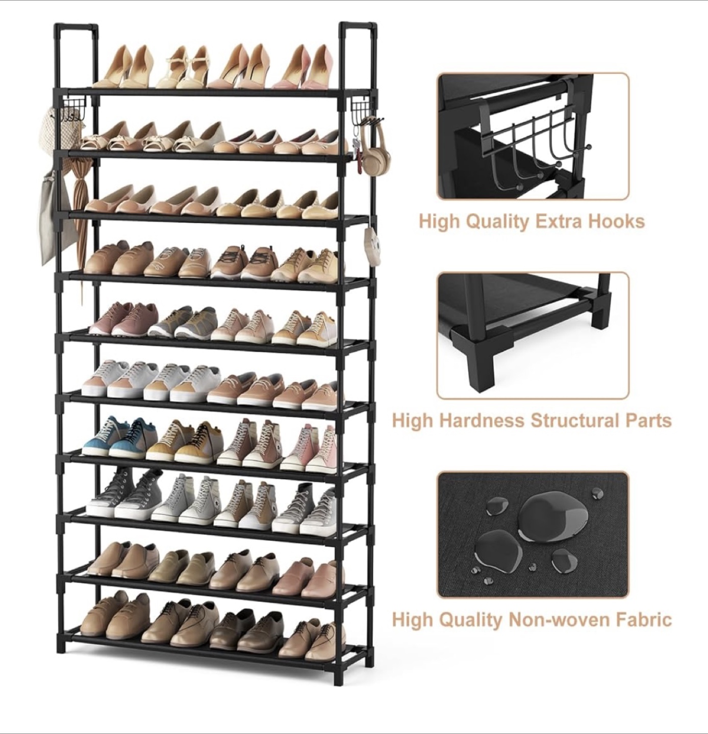 10-Tier Shoe Rack Organizer, Black - photo 2
