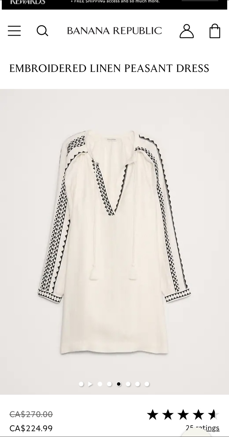 Banana Republic Embroidered Linen Peasant Dress