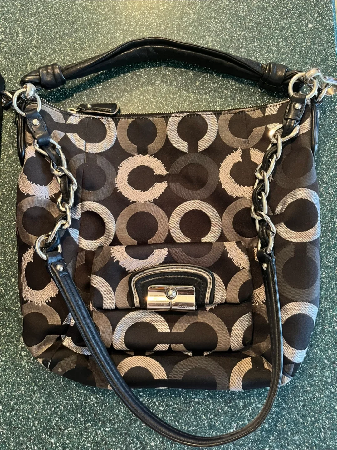 Coach Black & Silver Signature Hobo Bag thumbnail