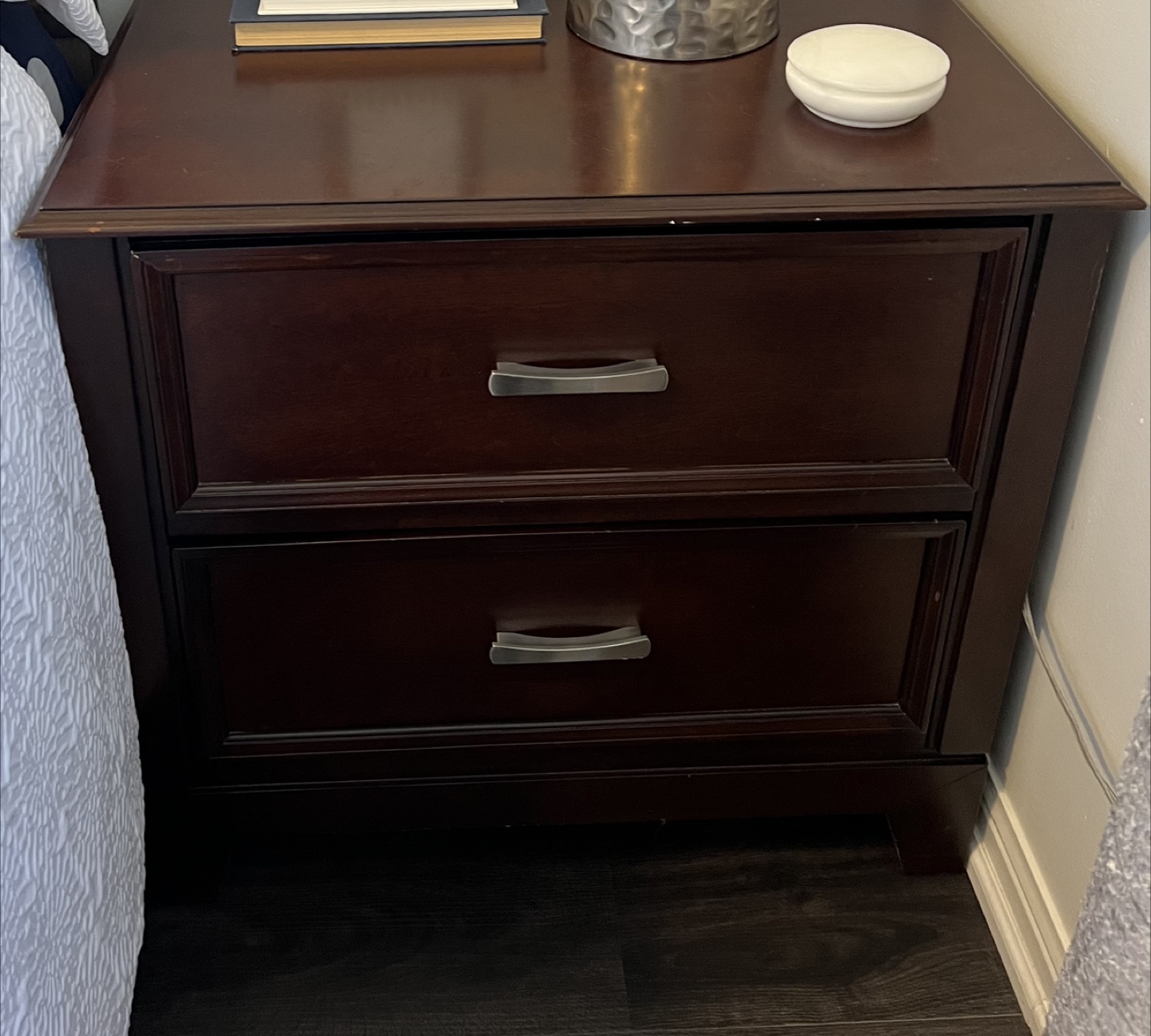 Dark Wood Nightstand with Drawers