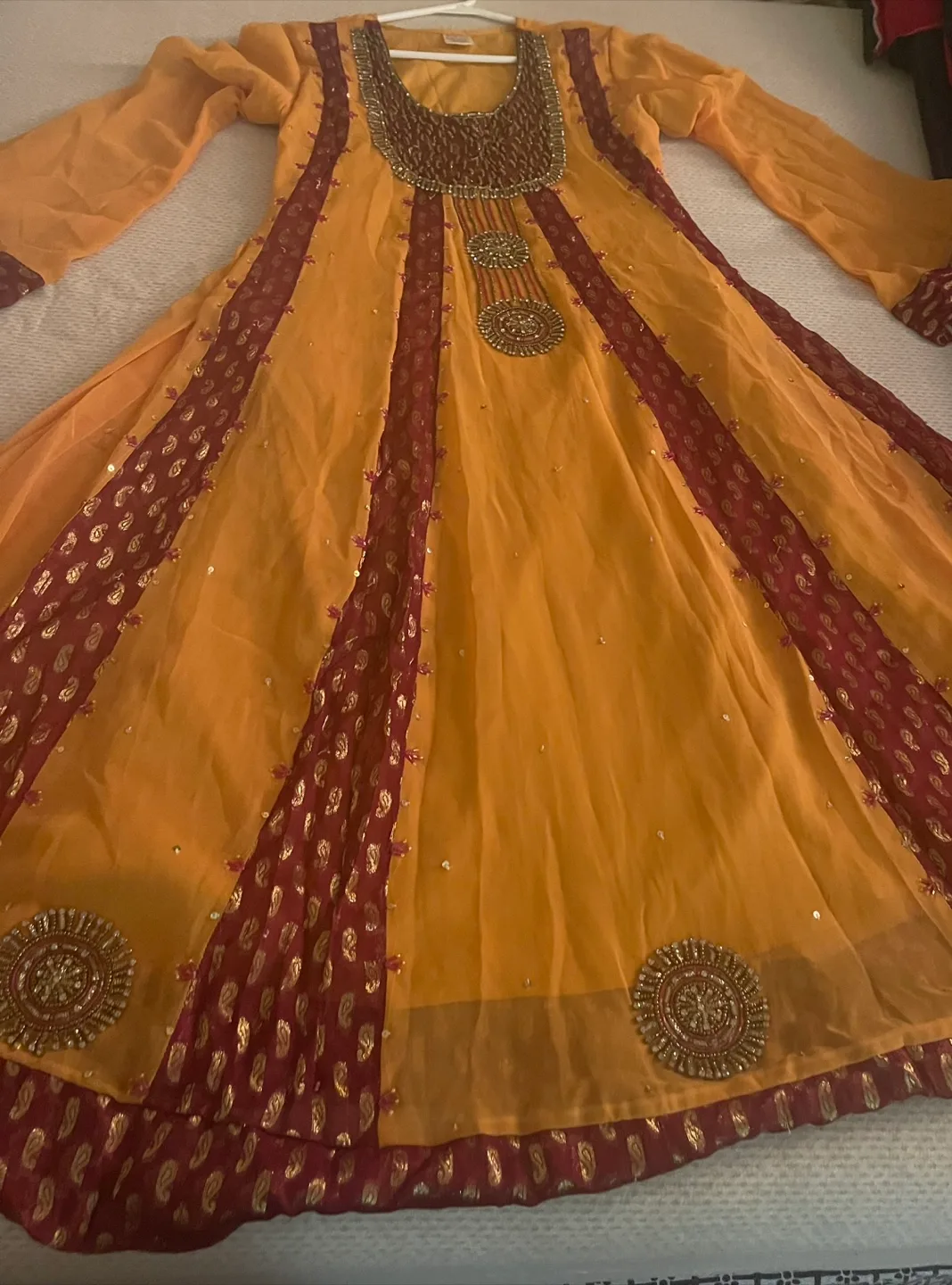 🇨🇦 Orange & Maroon Embroidered Anarkali Dress image indicator(2)