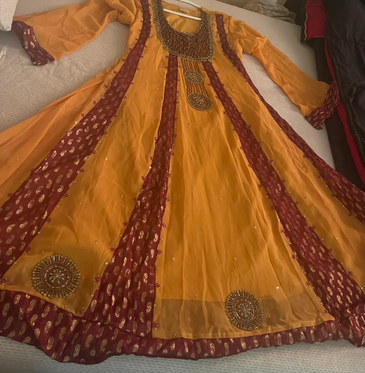 🇨🇦 Orange & Maroon Embroidered Anarkali Dress image indicator(3)