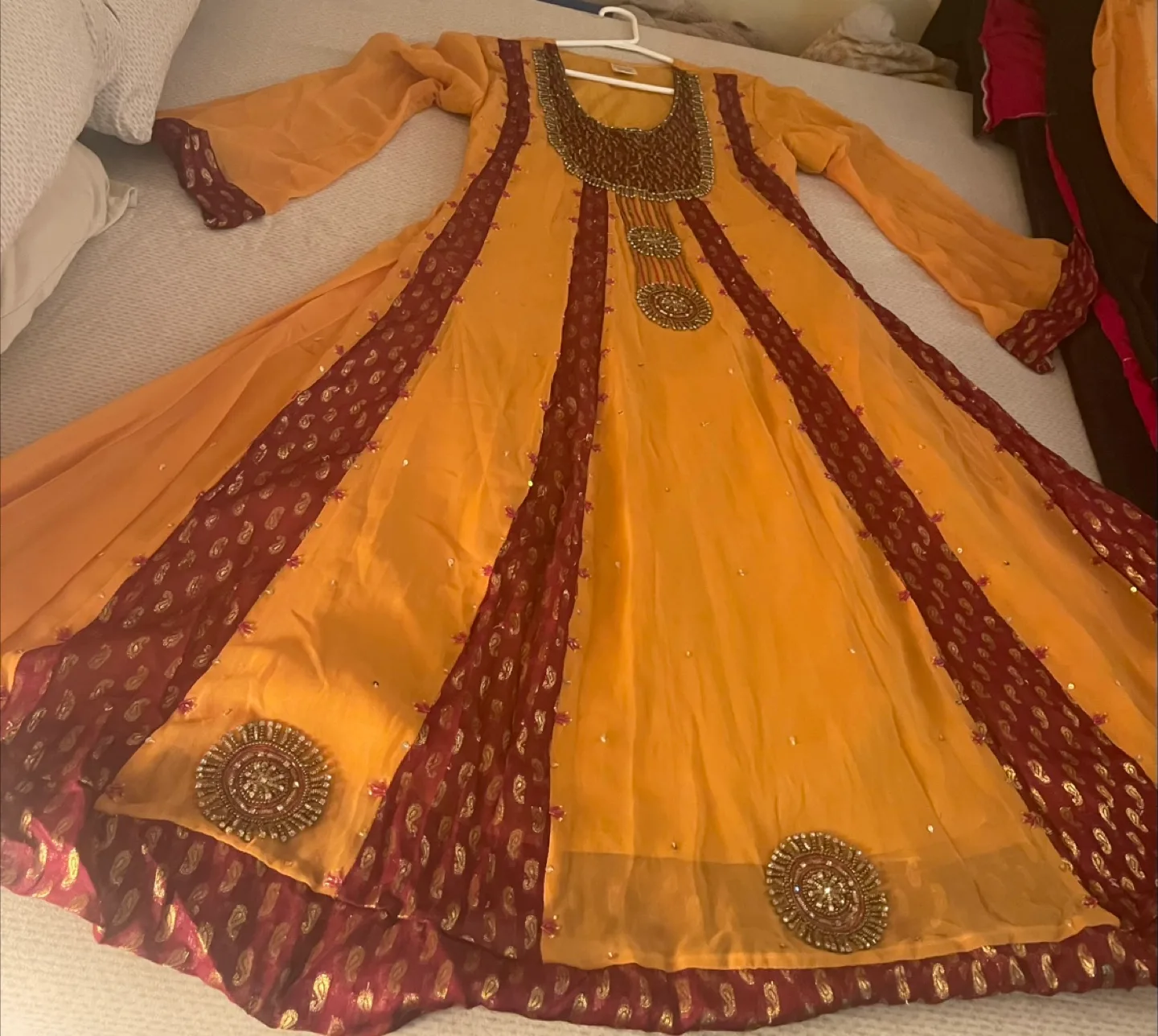 🇨🇦 Orange & Maroon Embroidered Anarkali Dress image indicator(4)