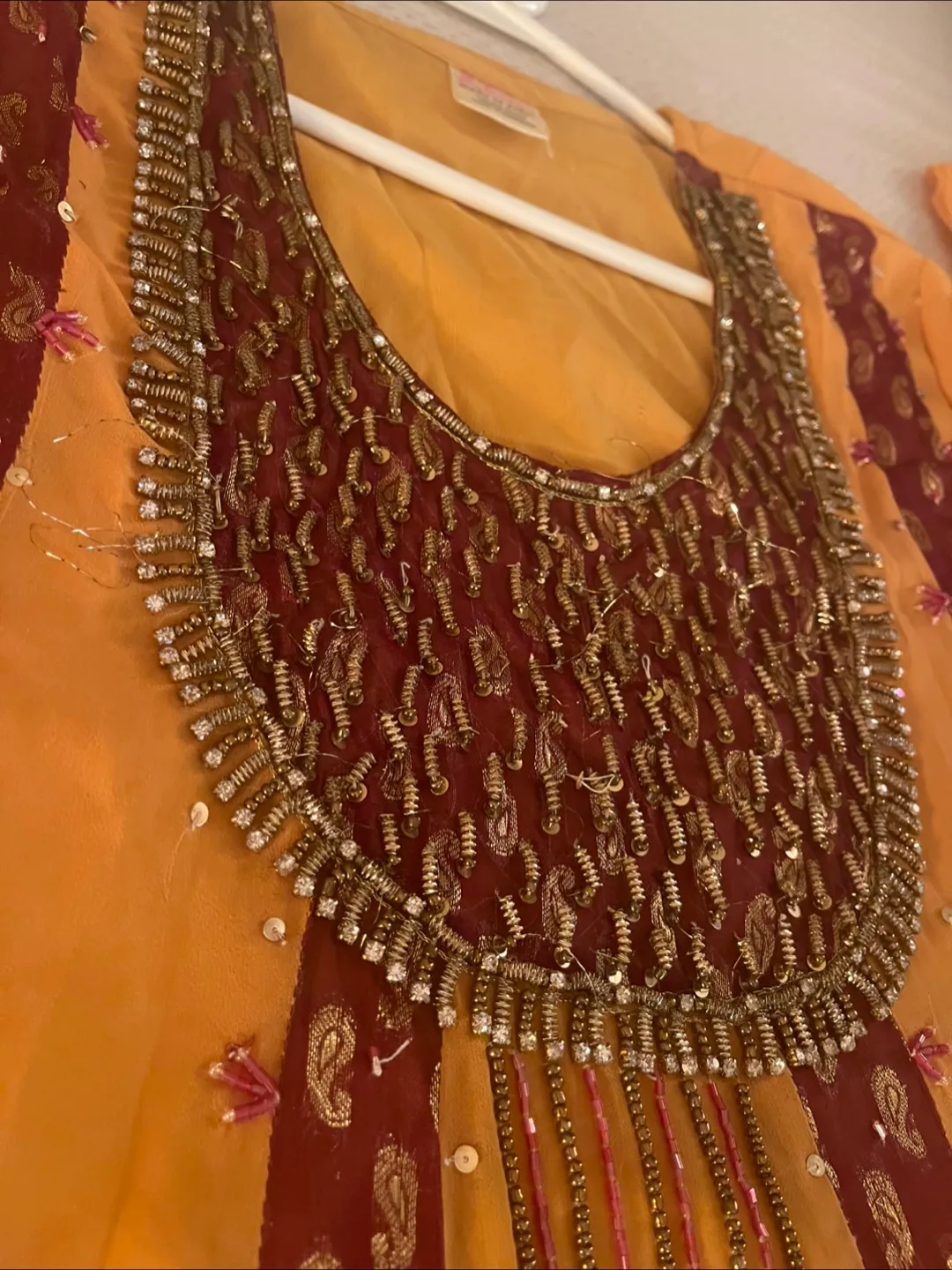 🇨🇦 Orange & Maroon Embroidered Anarkali Dress image indicator(5)