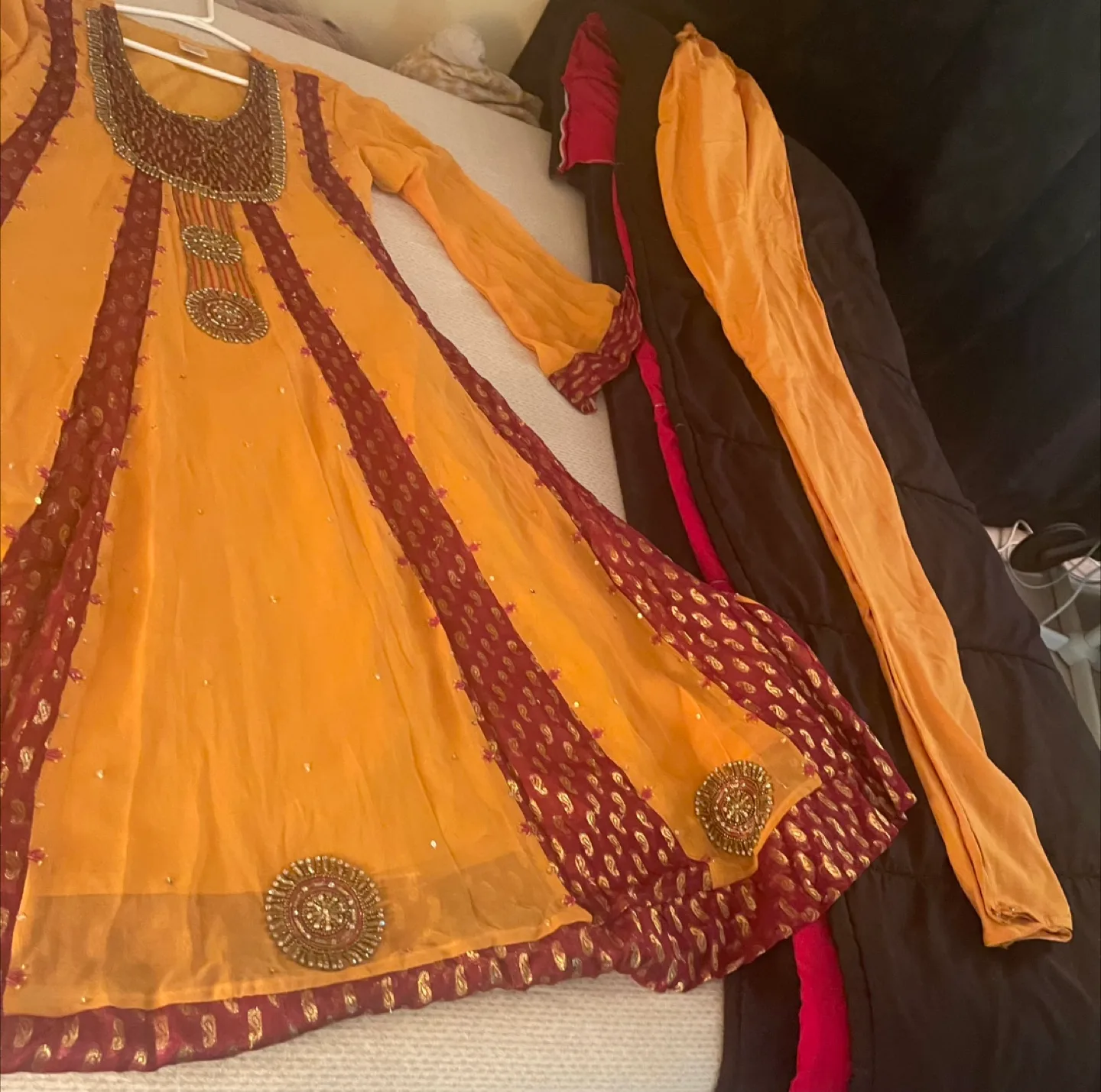 🇨🇦 Orange & Maroon Embroidered Anarkali Dress thumbnail