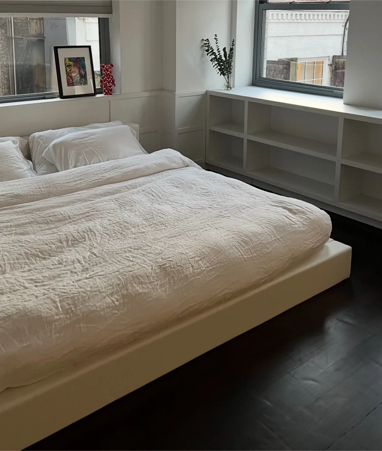White Leather Platform Bed Frame thumbnail