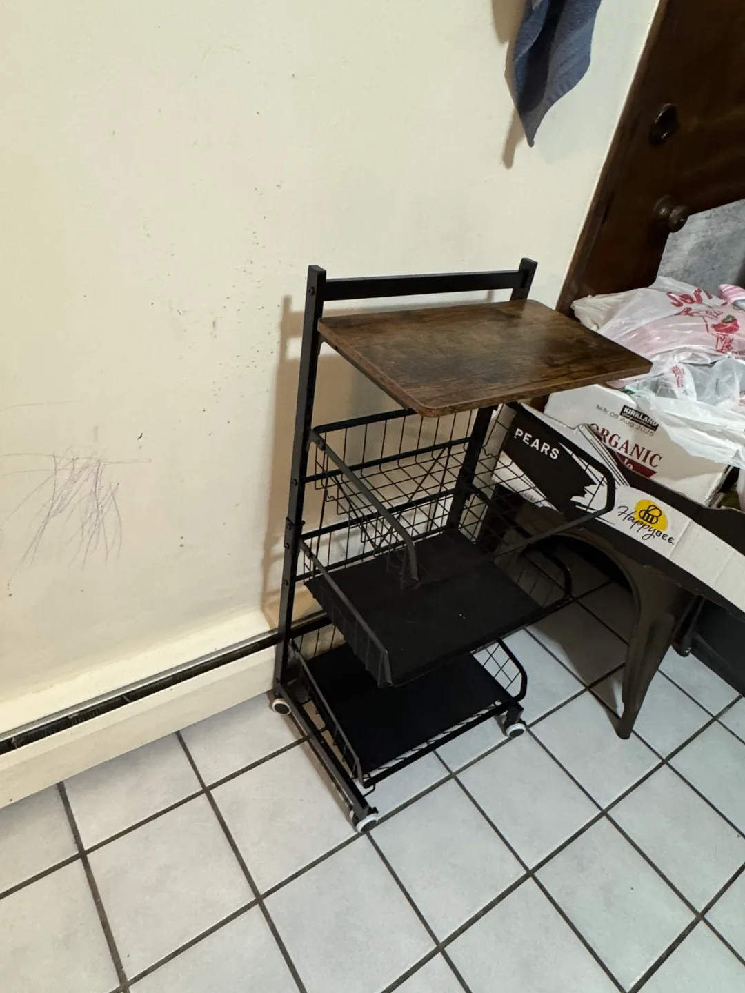 Black Metal & Wood Rolling Storage Cart thumbnail