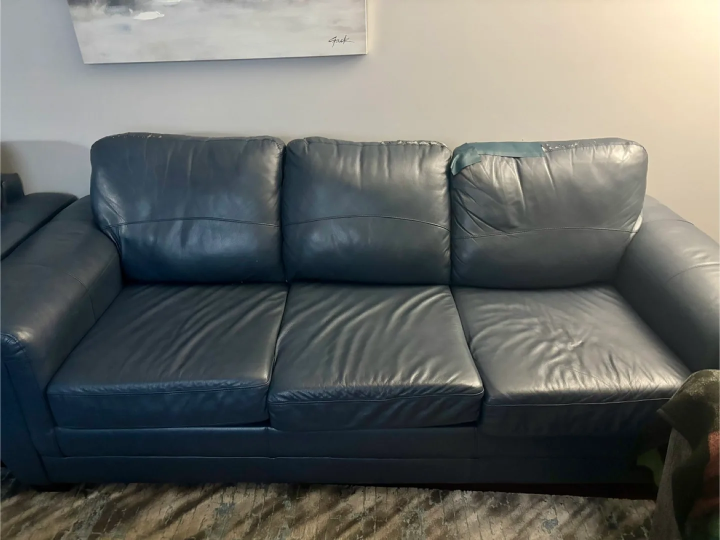 3 Pieces - Leather Sofa, Loveseat & Chair Set - Blue/Navy thumbnail