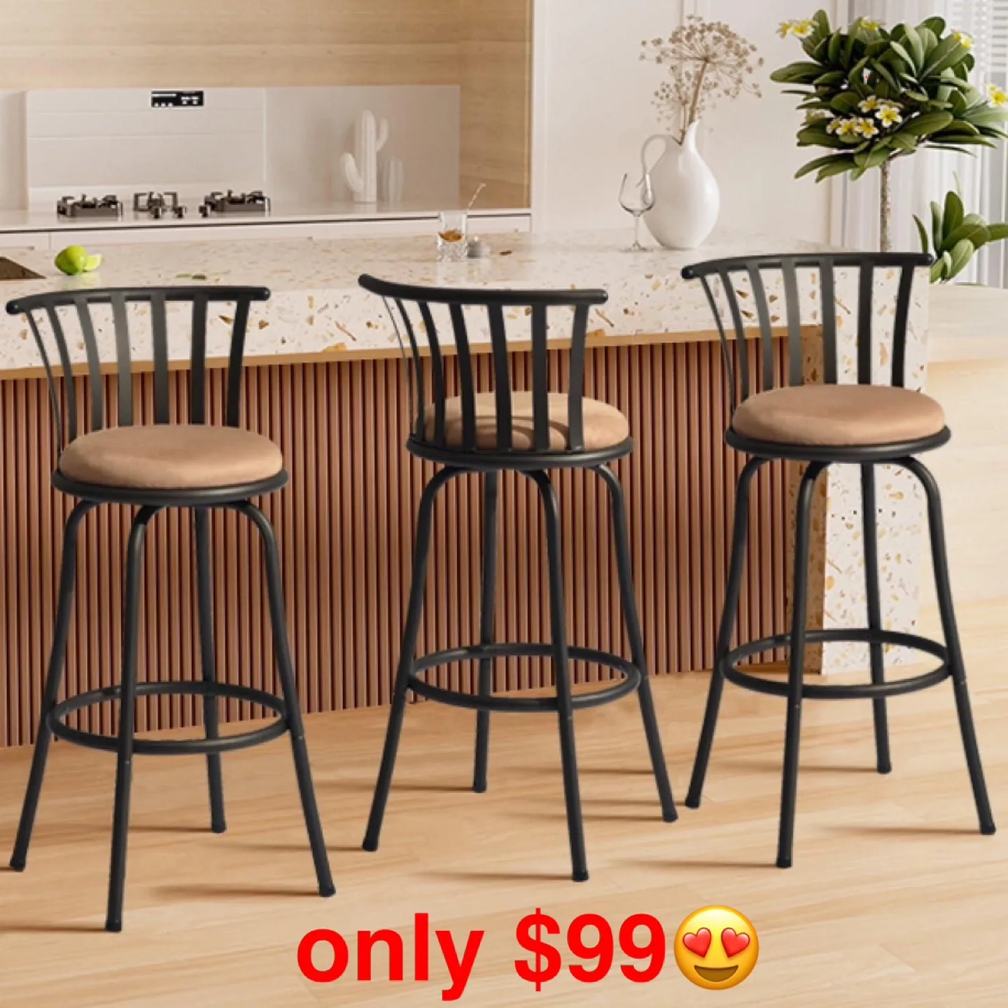 Homy Casa 3-Piece Swivel Bar Stool Set – Adjustable & Stylish! thumbnail