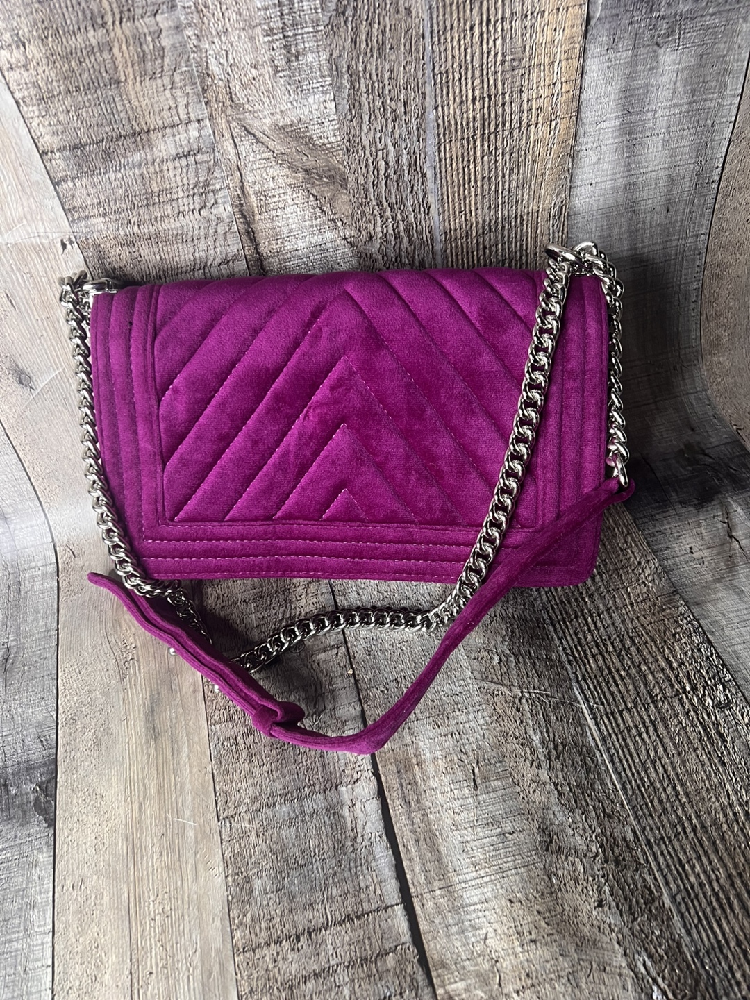 CC Purple Velvet Chevron Shoulder Bag - photo 5