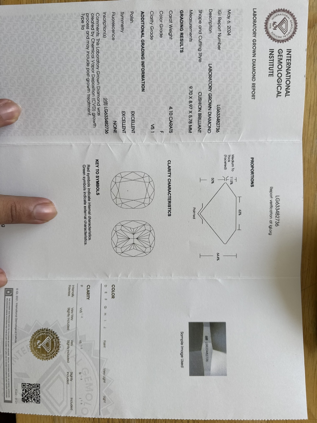4 ct Cushion Cut Lab Grown Diamond - photo 2