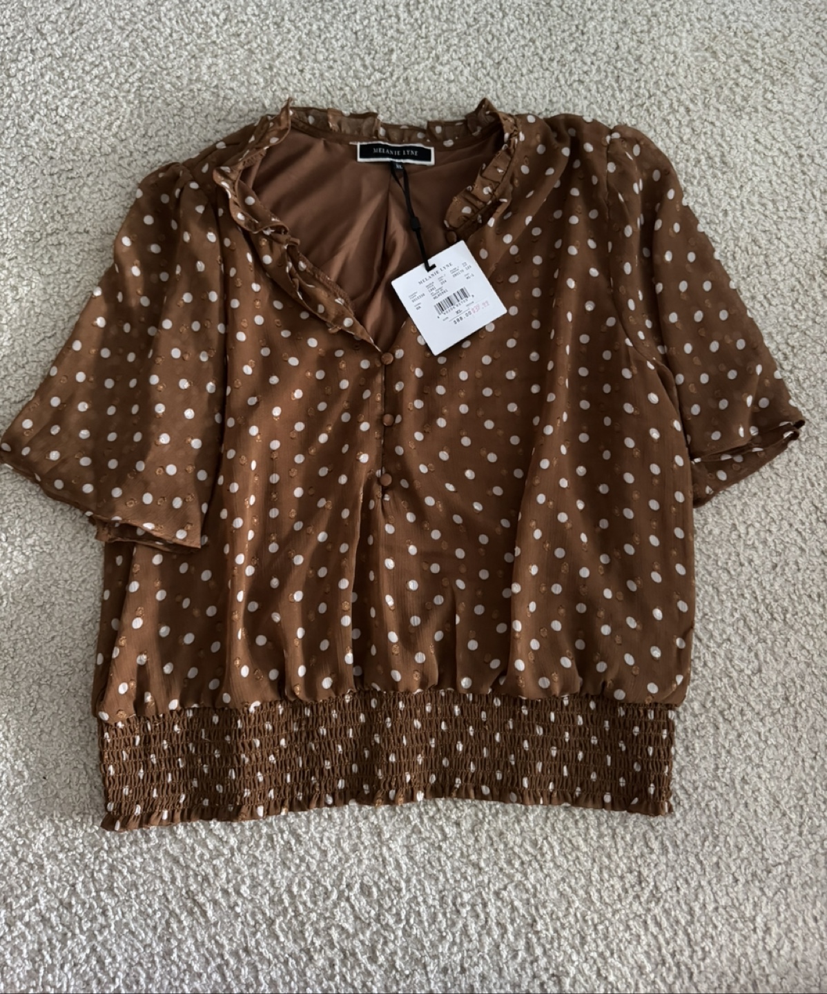 Melanie Lyne Brown Polka Dot Blouse - XL - photo 2