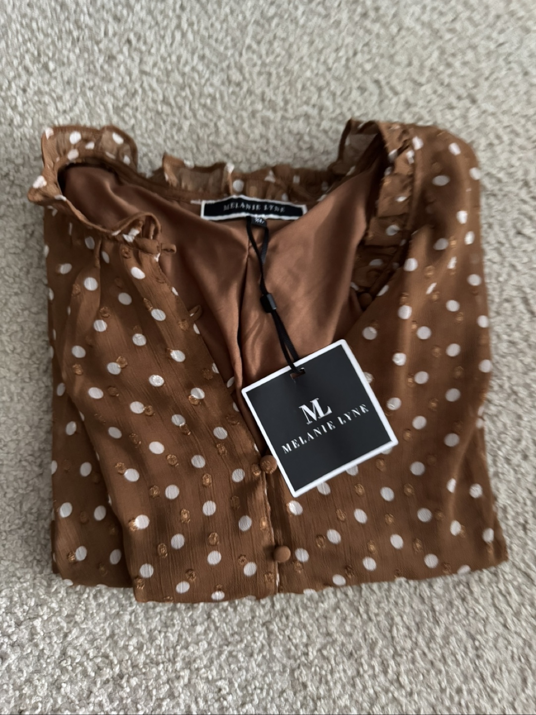 Melanie Lyne Brown Polka Dot Blouse - XL