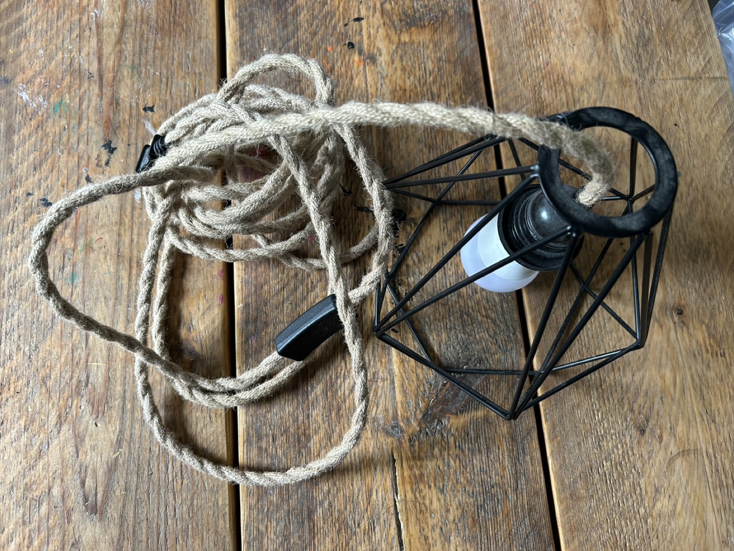 Metal and Jute Plug in Pendant Light - 15ft Length - photo 2