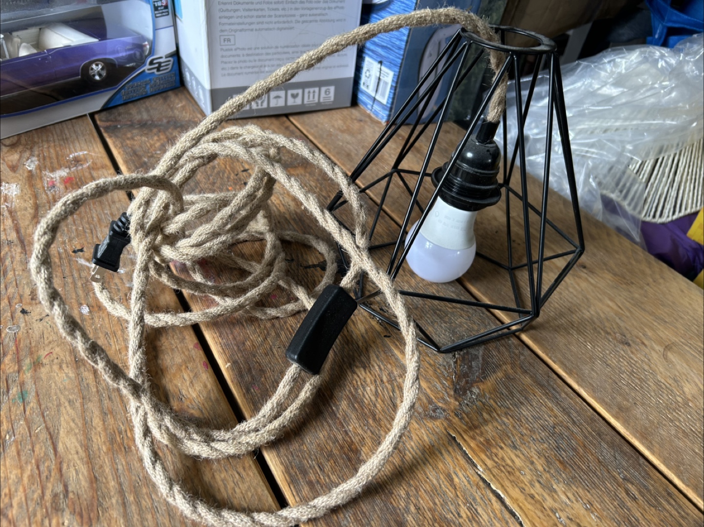 Metal and Jute Plug in Pendant Light - 15ft Length